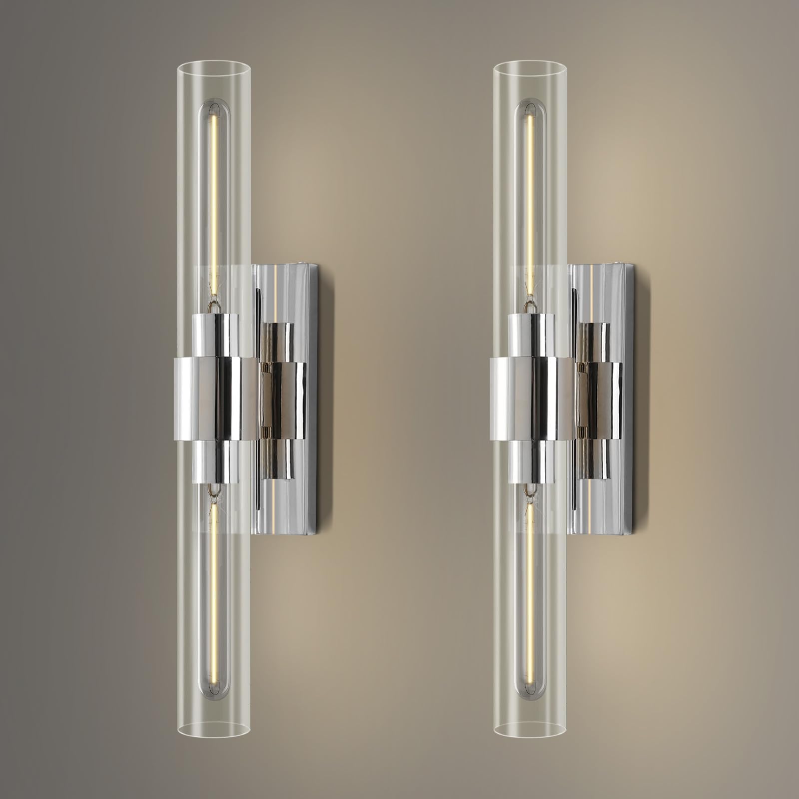 YUEXPAND Wall Sconce Set of 2, Brass 22.8in Lighting with Clear Glass Shade, Silver Finish for Bathroom, Living Room, Bedroom