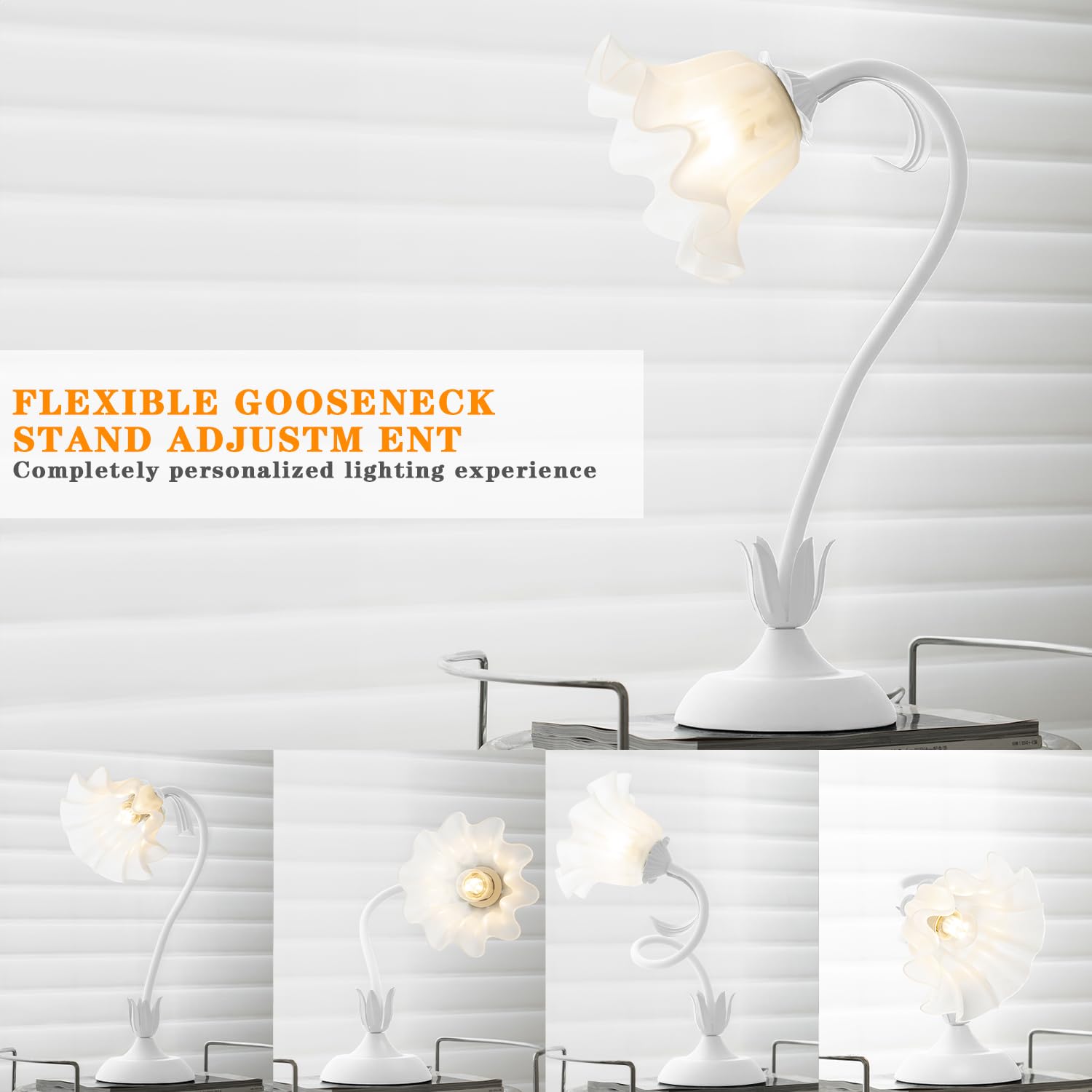Werfop Vintage Flower Table Lamp, Led Reading Lamp Cute Flower Bedside Night Light 3 Color Modes Gooseneck Desk Lamp Kawaii Deco