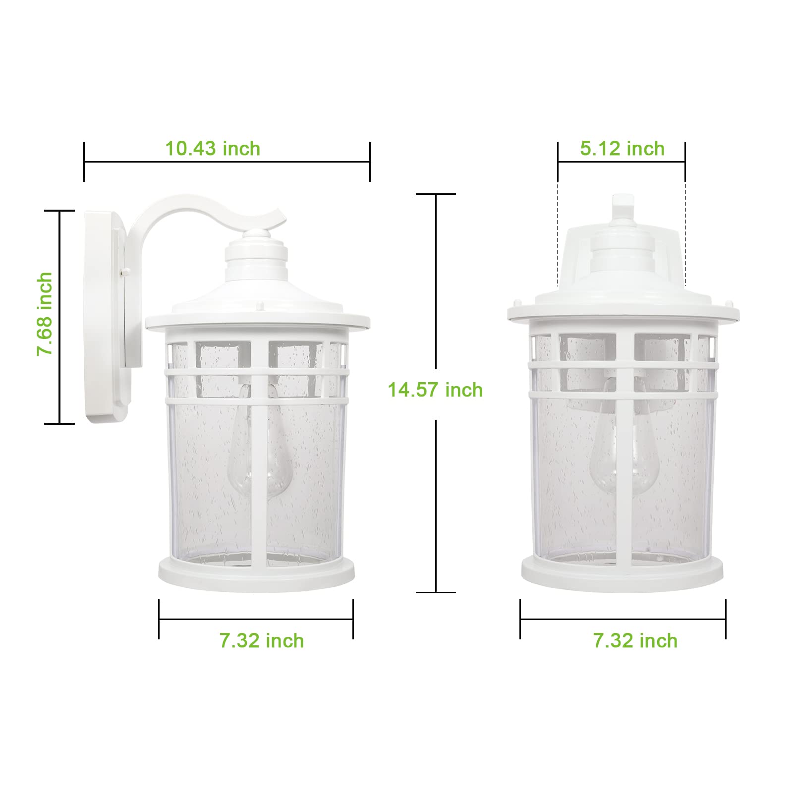 Darkaway Large Outdoor Wall Sconces - 15" Waterproof Seeded Glass Lights, White Aluminum, Model 6X20B-M WH for Patio, Yard, Garage