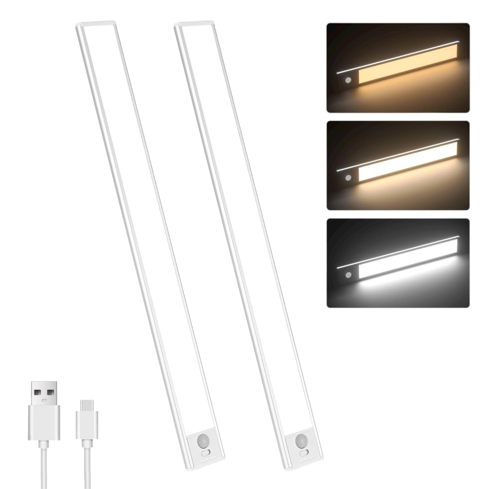 Sanofuturion Motion Sensor Under Cabinet Lighting-Magnetic Rechargeable Closet Lights For Kitchen Stairs Wardrobe | 3-Color Dimmable Led Under Counter Lighting | Pro Battery Upgrade (2  8 Inch)