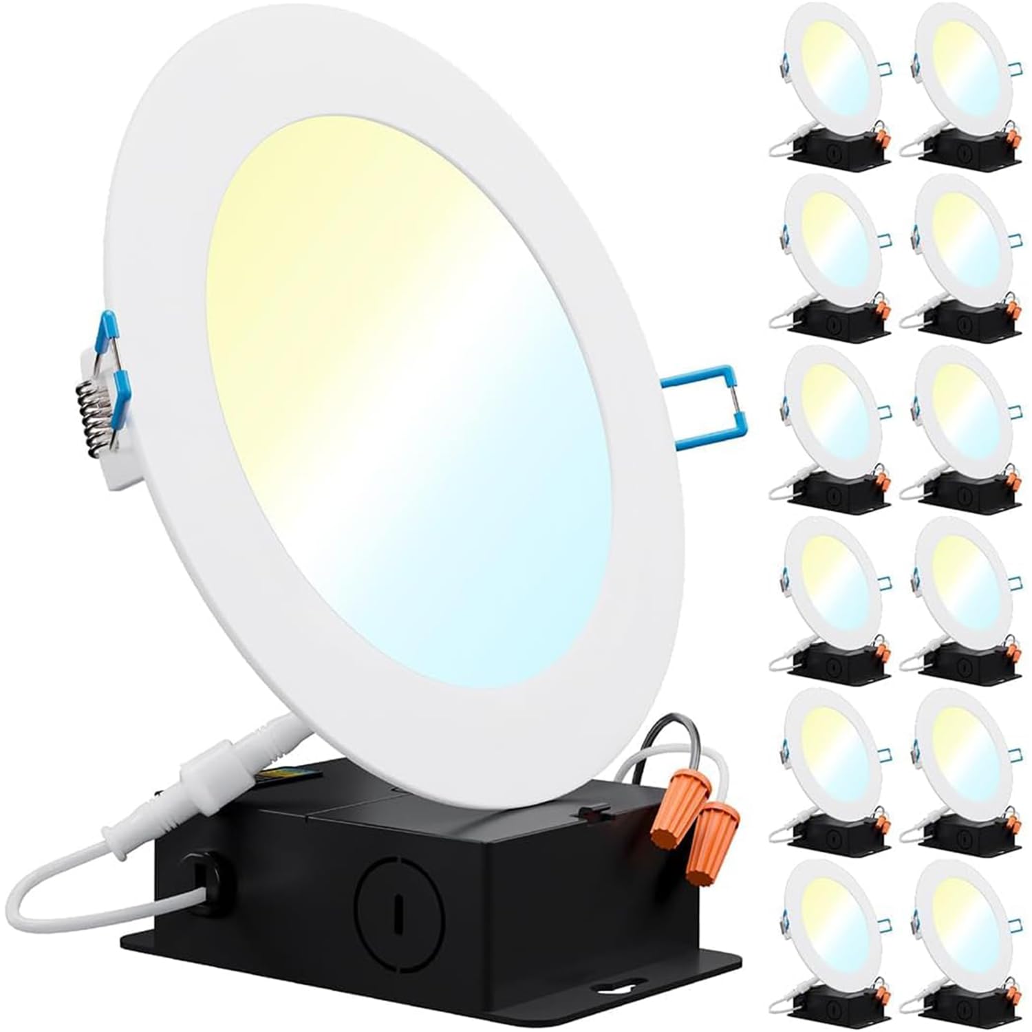 Sunco 12 Pack 5Cct 6 Inch Ultra Thin Led Recessed Ceiling Lights Slim 1500Lm High Brightness, 2700K/3000K/3500K/4000K/5000K Selectable, Dimmable, 14W, Canless Wafer With Junction Box