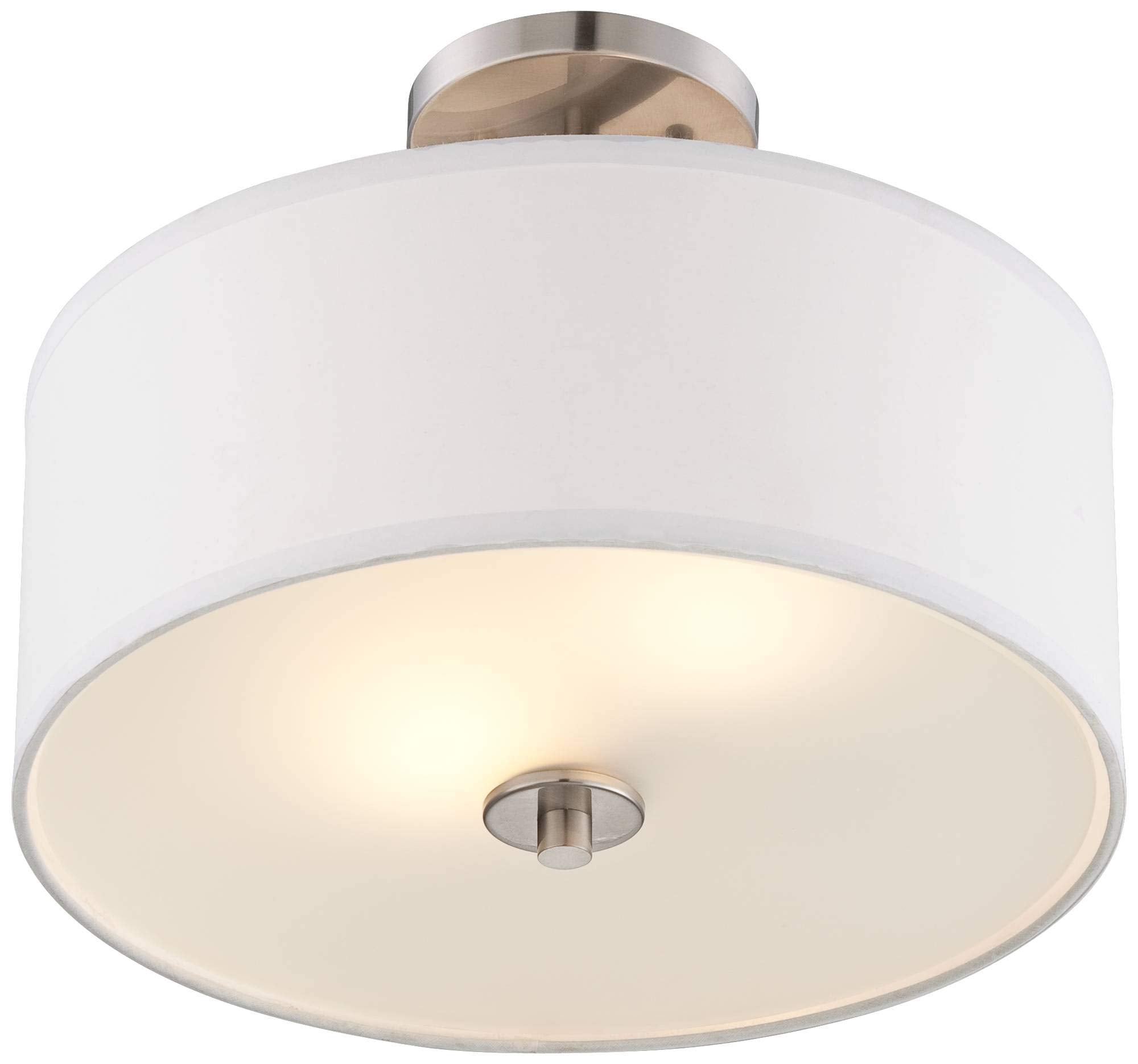 Possini Euro Design Halsted Modern Close To Ceiling Light Semi Flush Mount Fixture 15'' Wide Brushed Nickel Silver White Linen D