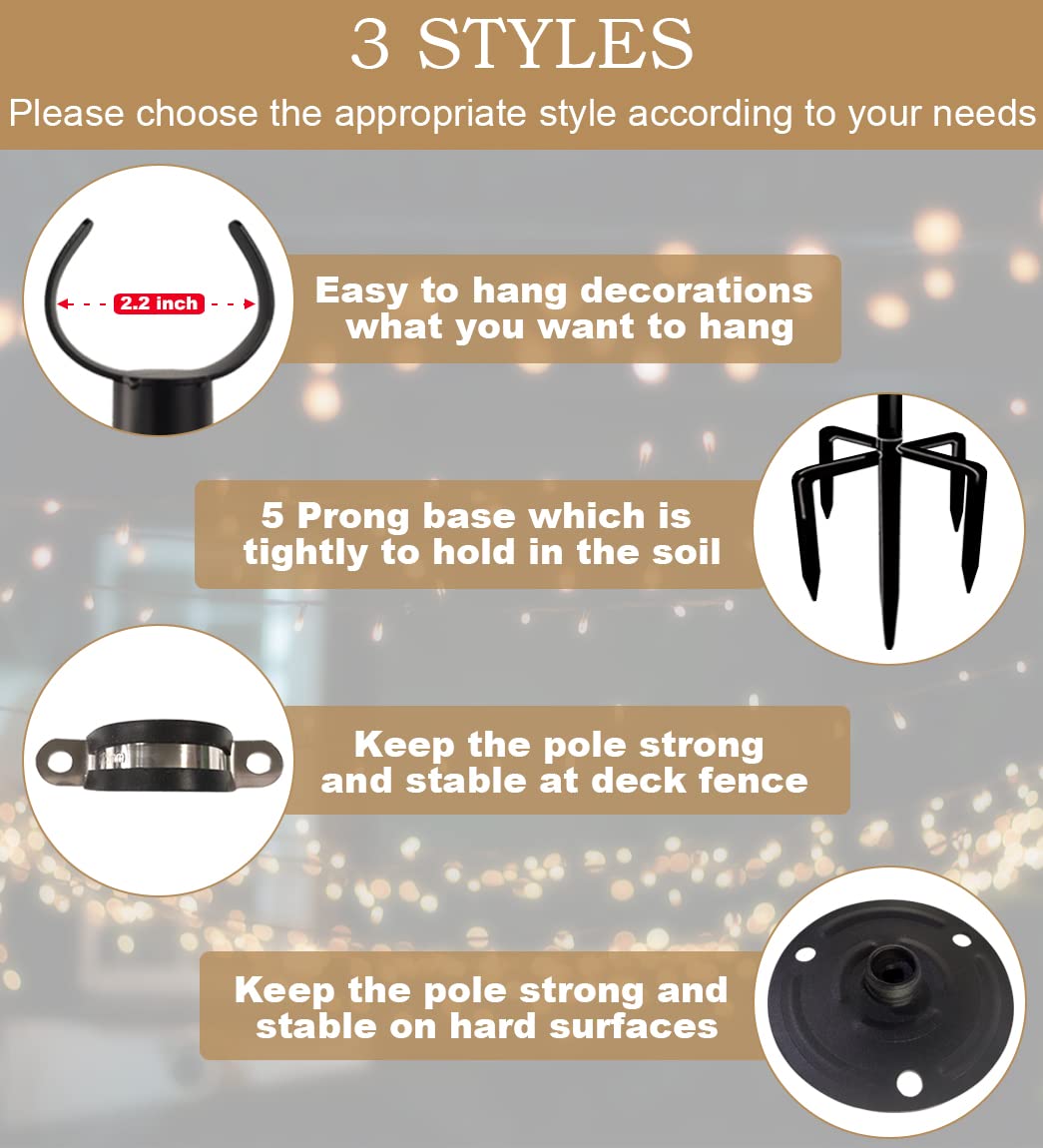 Sprimden 10Ft String Light Poles For Outdoors, Outside Light Poles For Hard Ground Surface, Backyard, Patio, Outdoor Lighting, Matte Black, 1 Pack