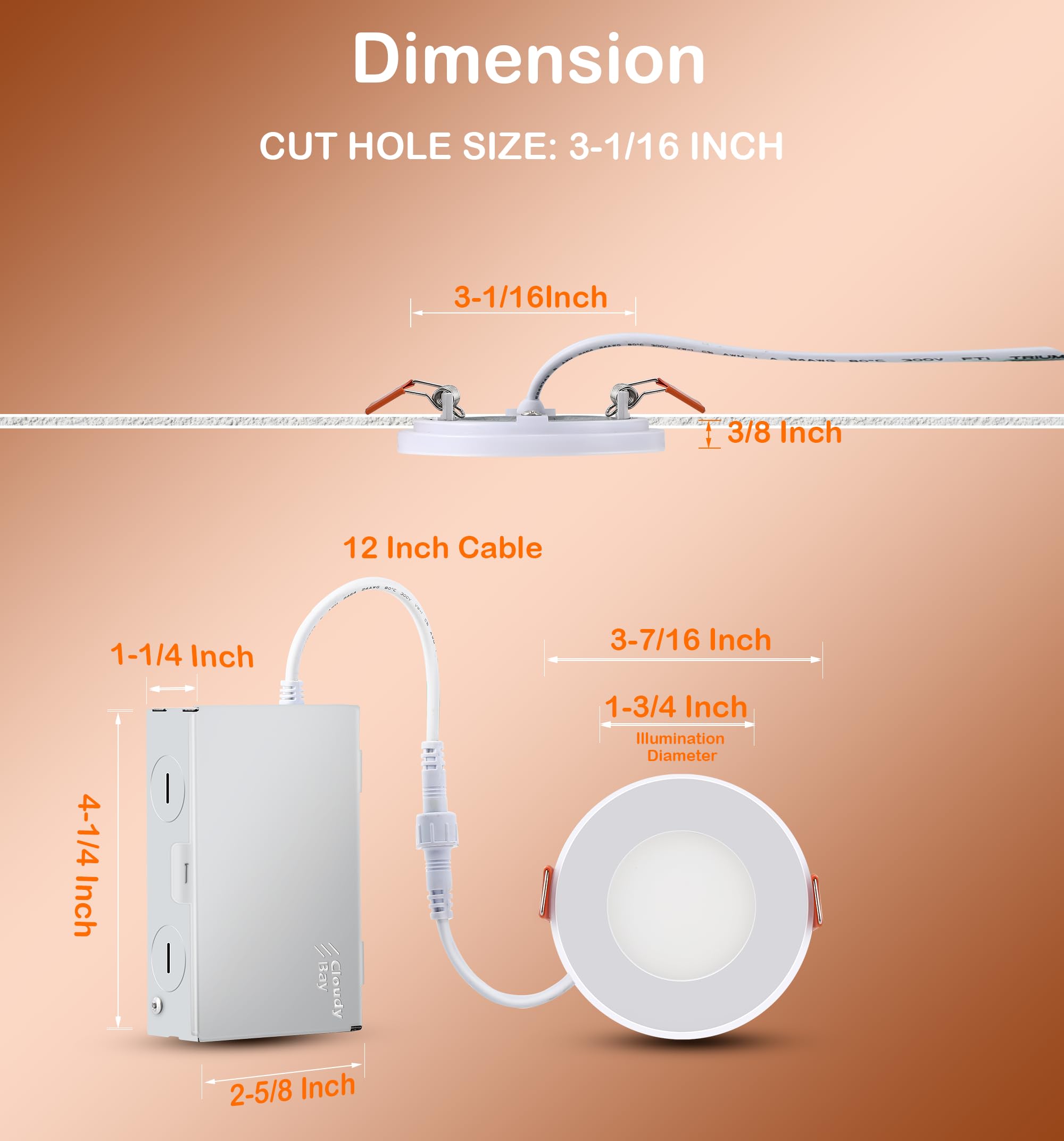 CLOUDY BAY 3 Inch 5CCT LED Recessed Down Light - Dimmable Ultra-Thin Wafer with Night Light, Model 58902d96-817a-4