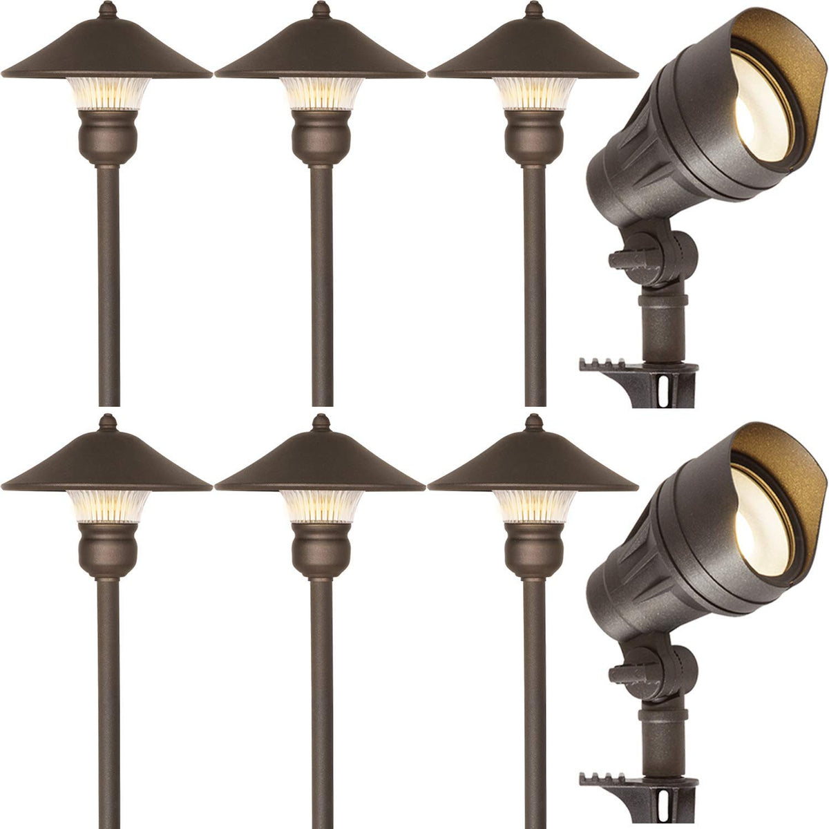 8 Pack Low Voltage Led Landscape Kits, 12V Pathway Flood Light Kits, 10W 390Lm And 3.4W 155Lm Wired For Outdoor Yard Lawn, Die-C