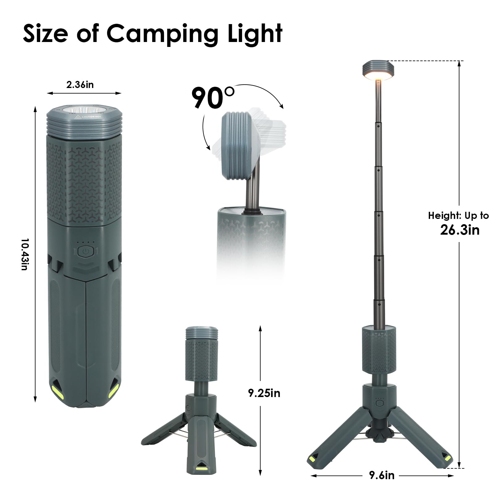 Qinzhuo Telescopic Camping Lantern, 10500mAh Rechargeable, Waterproof, Light Gray, 2.2"x2.2"x10.5" (Model QIN-