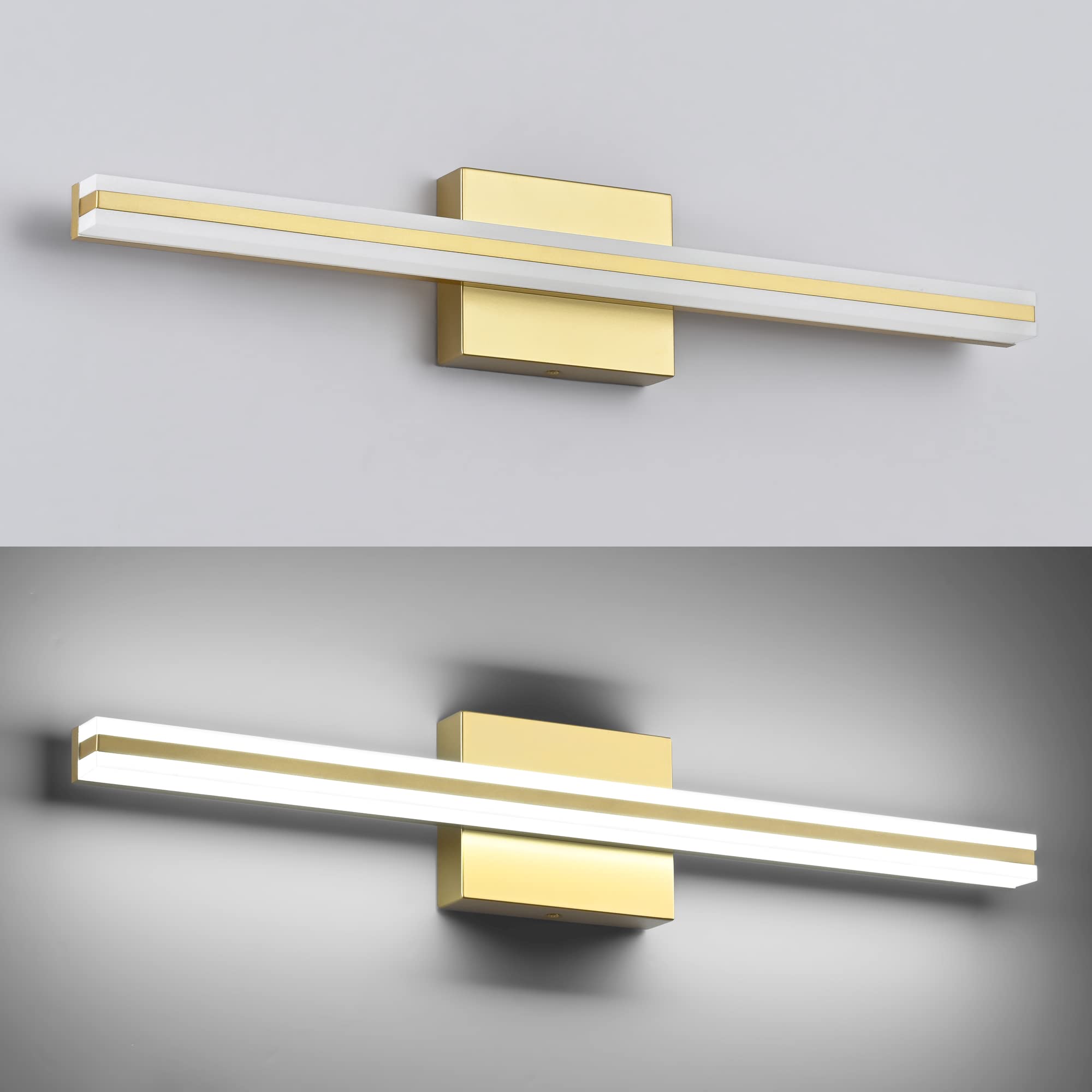 SOLFART Modern Bathroom Vanity Light Fixture Dimmable 24 Inch LED Gold Aluminum Over Mirror