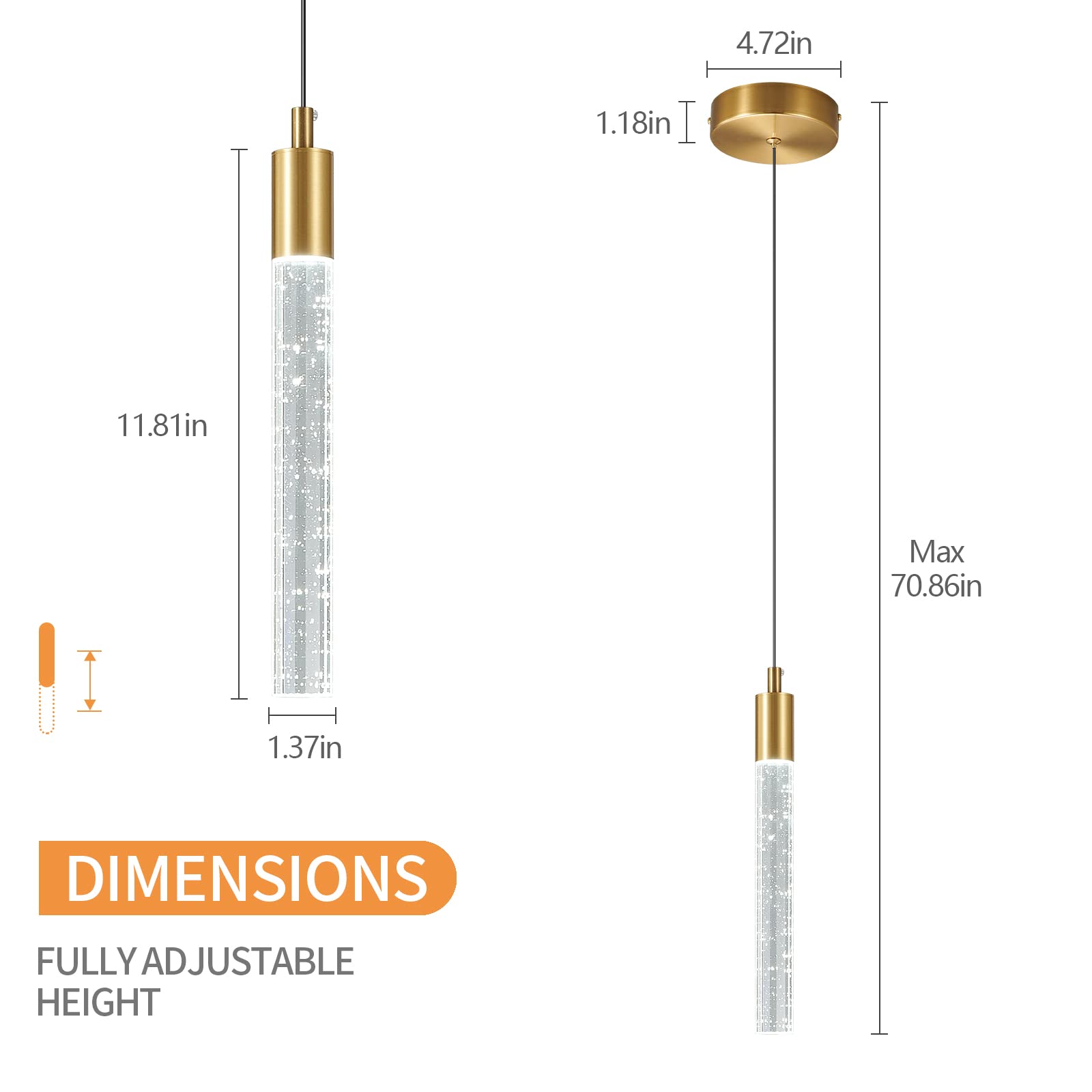 Zhllmq Modern Kitchen Island Pendant Light, Dimmable Led Gold Brass Crystal, 3-Pack