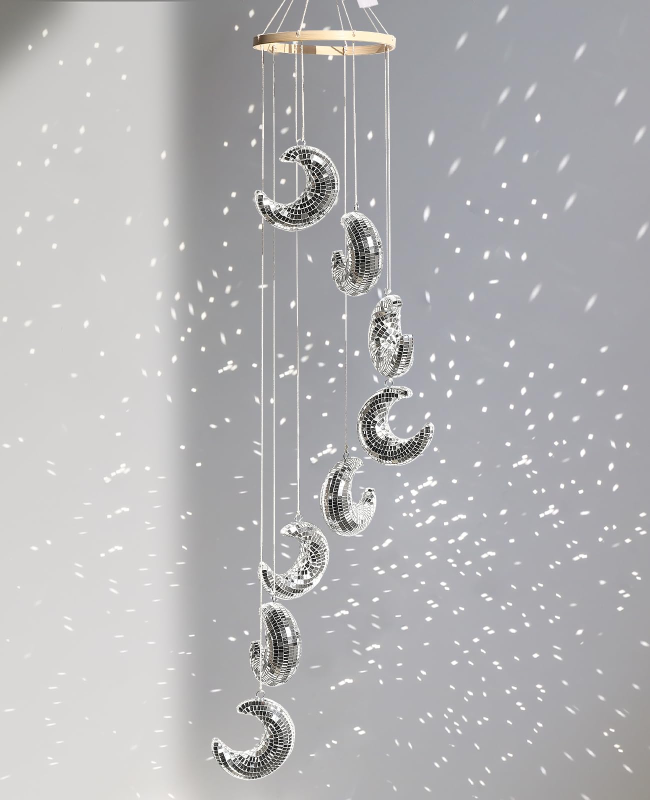 AceList Moon Hanging Disco Ball Decor-35.4 Inch Hanging Crescent Moon Mirrors  Perfect for Indoor & Outdoor Decoration  Holiday & Party Decor  Unique Gift Idea
