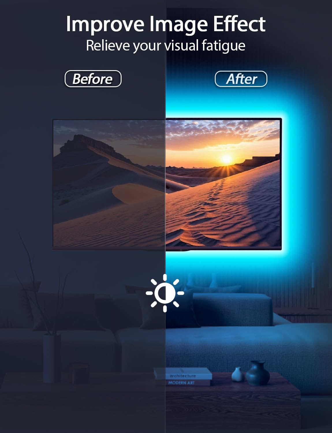 MATICOD LED Strip Lights for TV, 13.1ft RGB, Music Sync, Bluetooth Remote, USB Powered, for 45in-60in TVs, Multicolor
