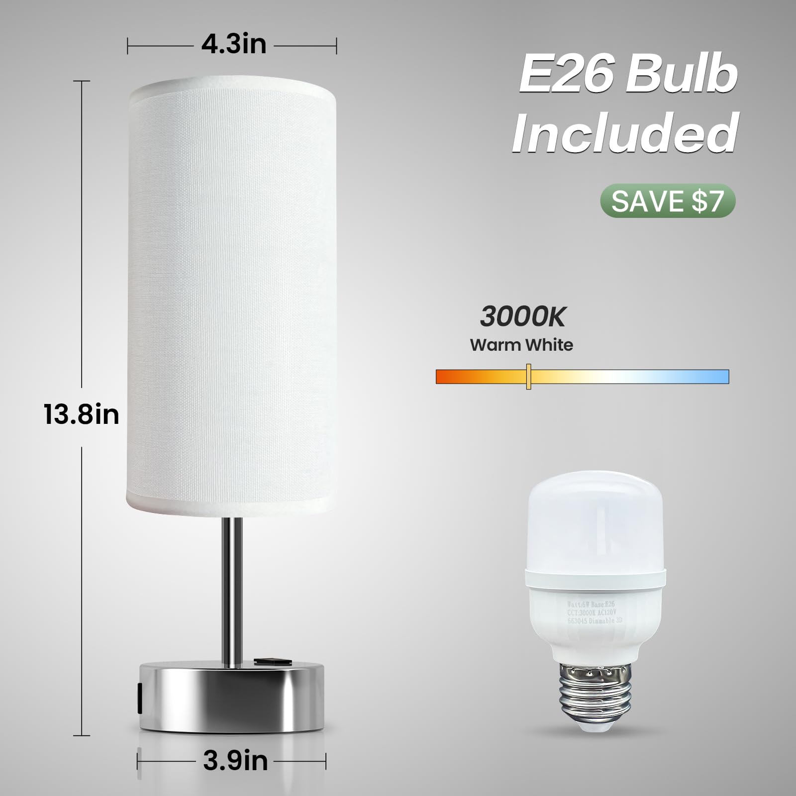 Kpq Small Bedside Lamp Touch Control Table Lamp With Usb A+C Charging Ports & Ac Outlet 3-Way Dimmable Nightstand Lamp With Linen Fabric Shade For Bedroom Living Room