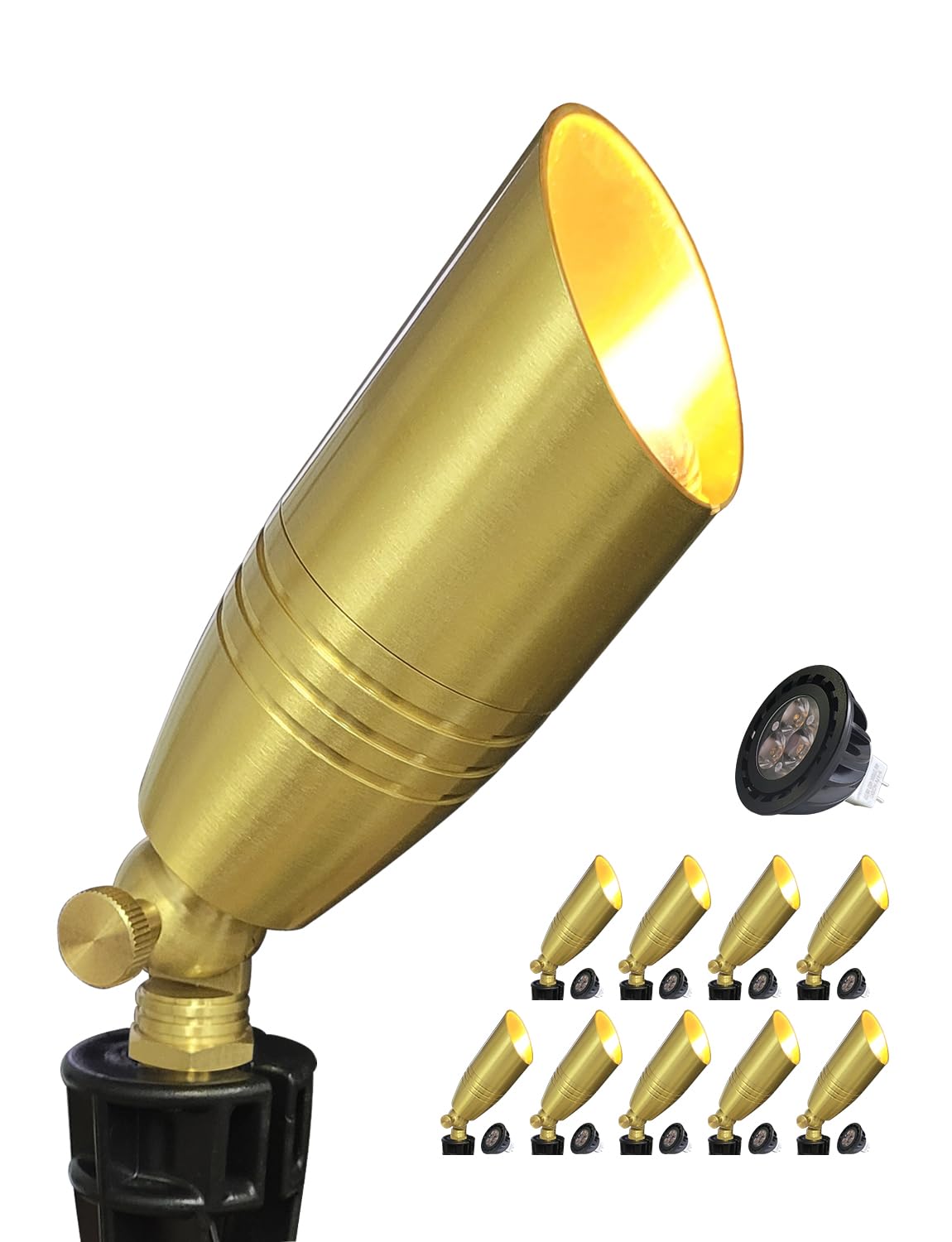 Coloer Die-Cast Brass Low Voltage Spotlight 10-Pack With 5W Aluminum Housing Led Mr16 Bulb,12V Ac/Dc Outdoor Landscape Lighting,