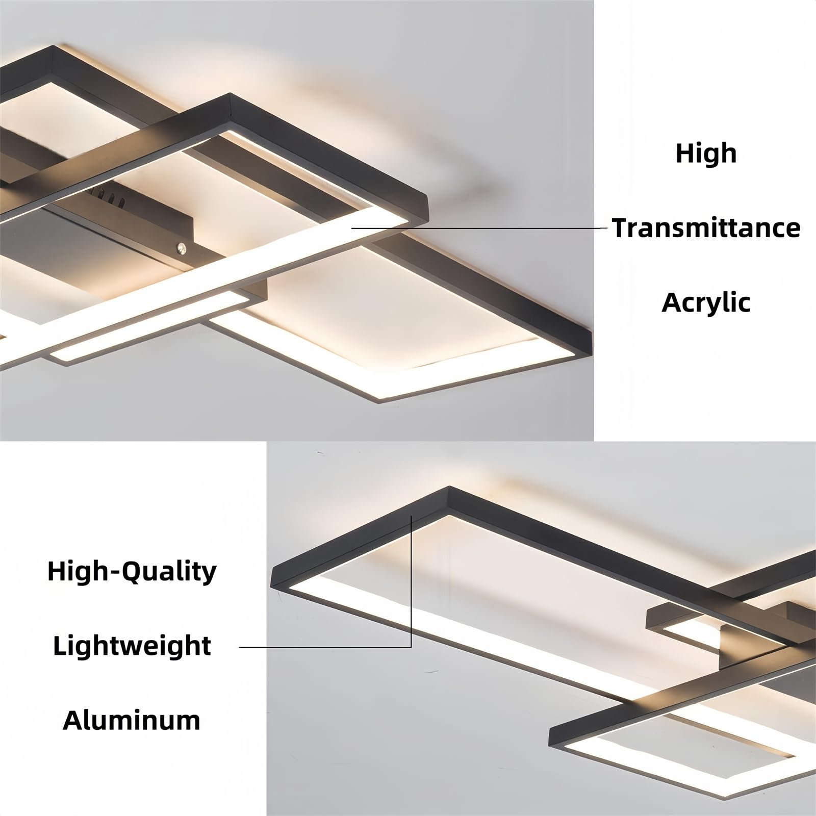 SMG Modern LED Ceiling Light Fixture 65W Dimmable Remote Control 43in Black Flush Mount Chandelier Model 6601