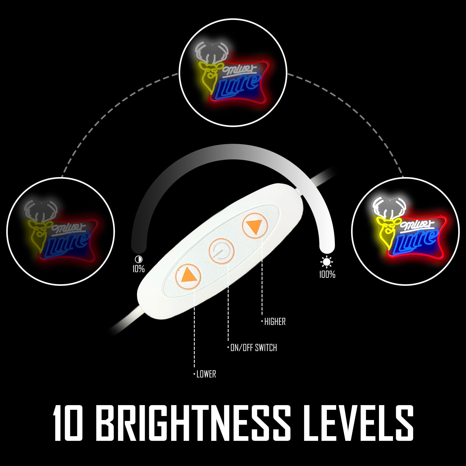 JooeTuu Dimmable Beer Neon Sign - Yellow Deer Wall Decor for Man Cave, Bar, Pub, Bistro - Miller Lite Lighted Sign