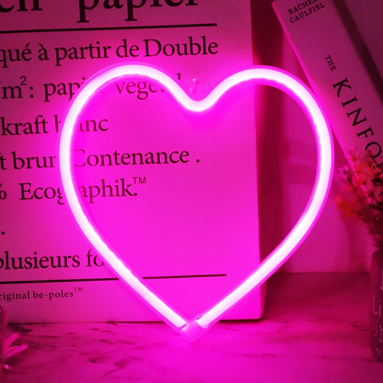 Vicila Pink Heart Neon Sign - Love Shaped USB/Battery Operated Lamp for Bedroom, Party, Christmas Decor