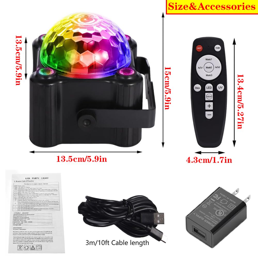 QinGers Disco Ball Lights - Sound Activated LED Stage Strobe Lights, Remote Control, Black, Model EW-02, 7 Colors