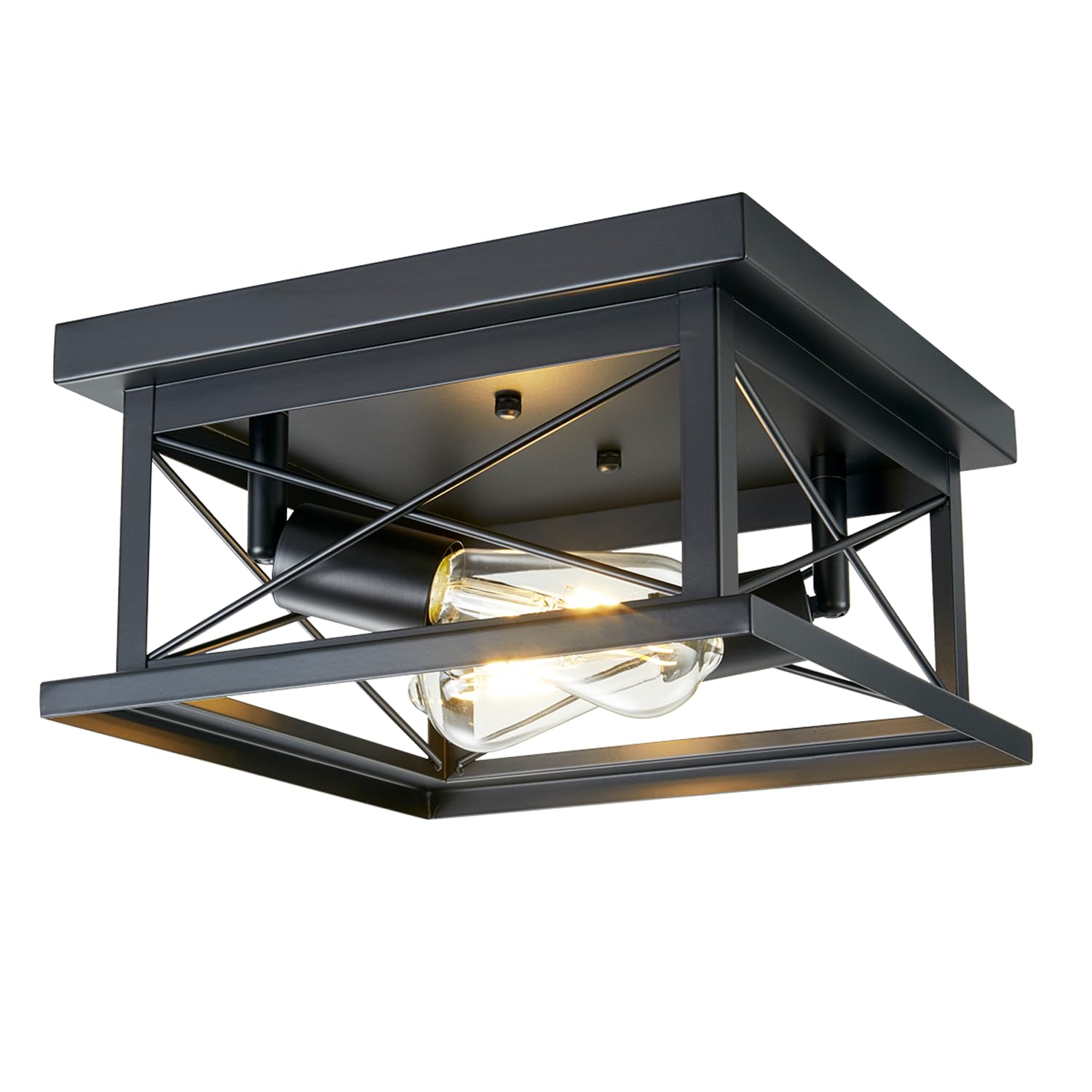 Hamilyeah Industrial Flush Mount Ceiling Light Fixture Black, Farmhouse Close To Ceiling Light Fixture For Bedroom, Living Room, Porch, Hallway, Outdoor, Kitchen Lights Ceiling Mount