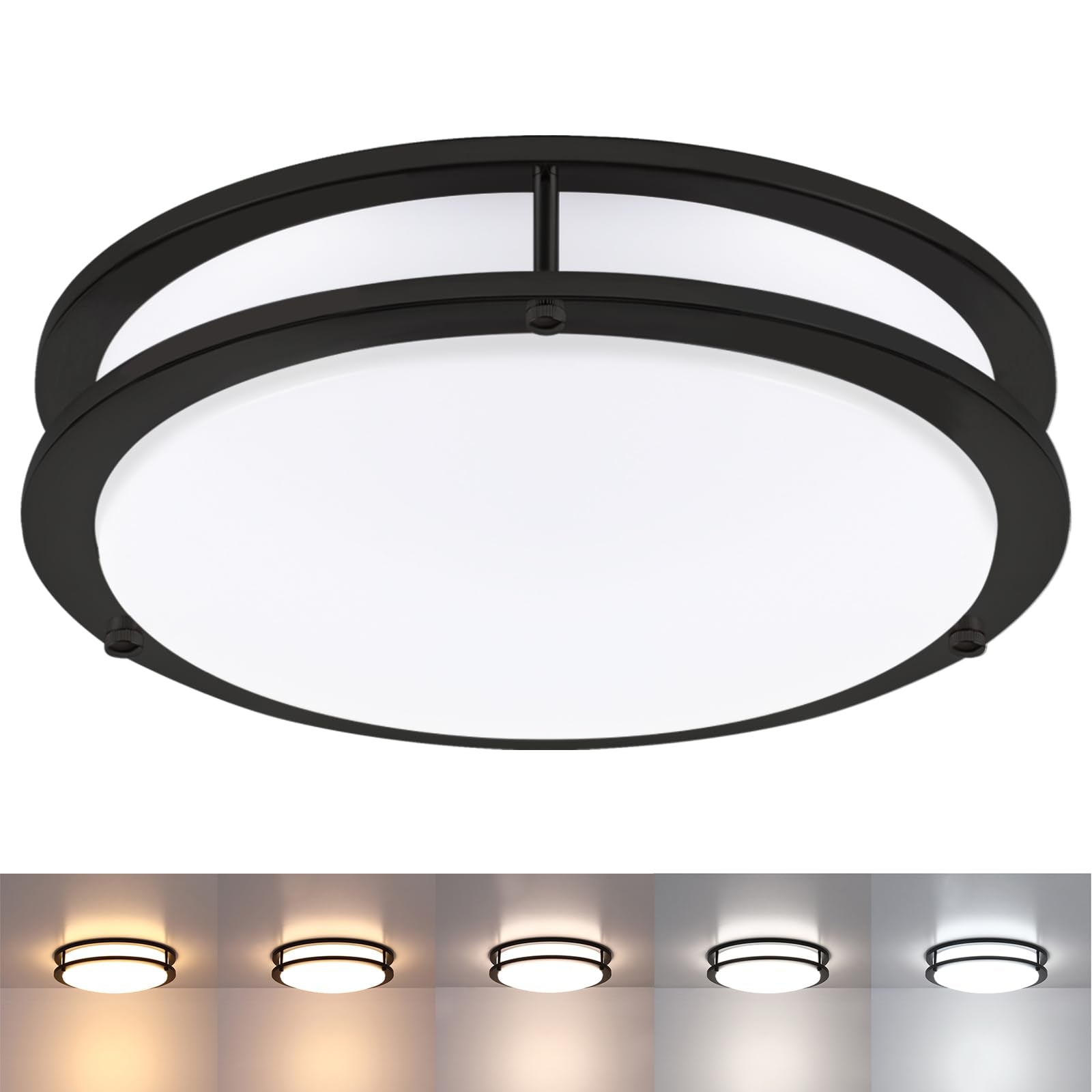 Black Flush Mount Ceiling Light, 13 Inch LED Ceiling Light Fixture with 5CCT(2700K/3000K/3500K/4000K/5000K Adjustable), 23W Satu