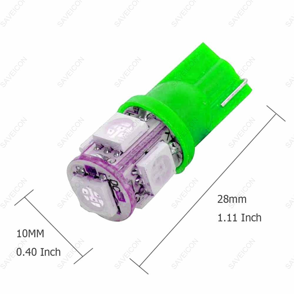 SAWE LED License Plate Dome Map Lights Bulbs 5050 5-SMD Pack of 20 Green