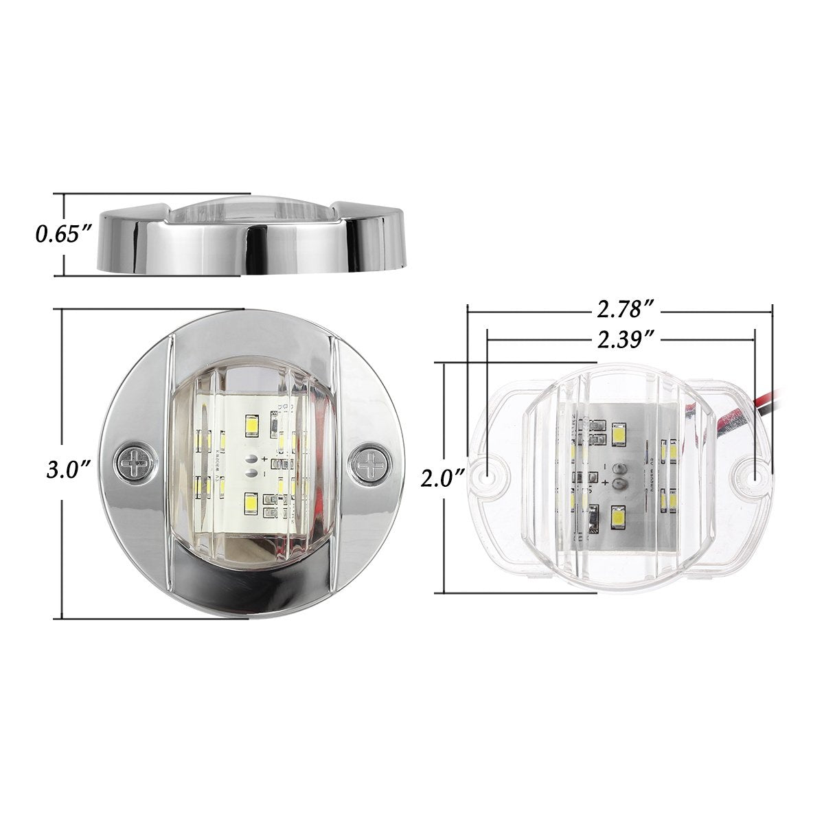Partsam 3 Waterproof Boat Marine White Led Lights  Courtesy Light  Transom Stern Cabin Lighting For Pontoon Kayak Sailboat  Surface Mount 12V (Pack Of 2)