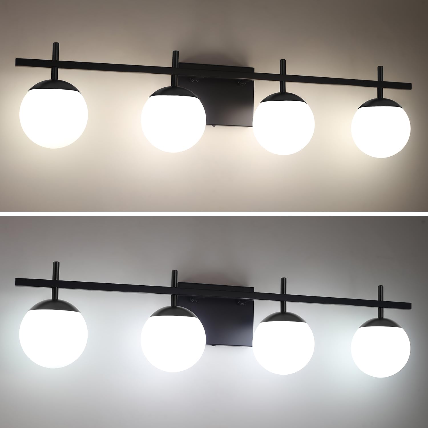 Zsmihdoh 4-Light Black Bathroom Vanity Light Fixtures, Mid Century Modern Globe Design