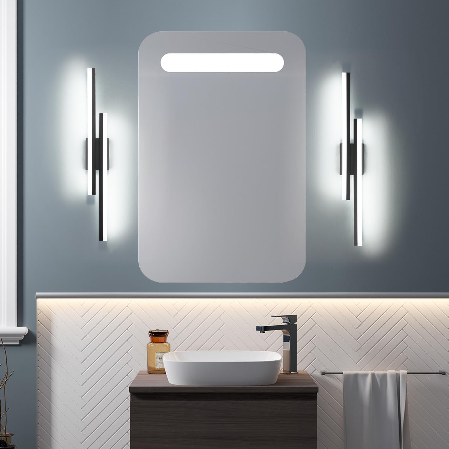 PRESDE 32inch Black LED Bathroom Light Fixture - Dimmable Vanity Lighting Over Mirror, Metal, 5CCT