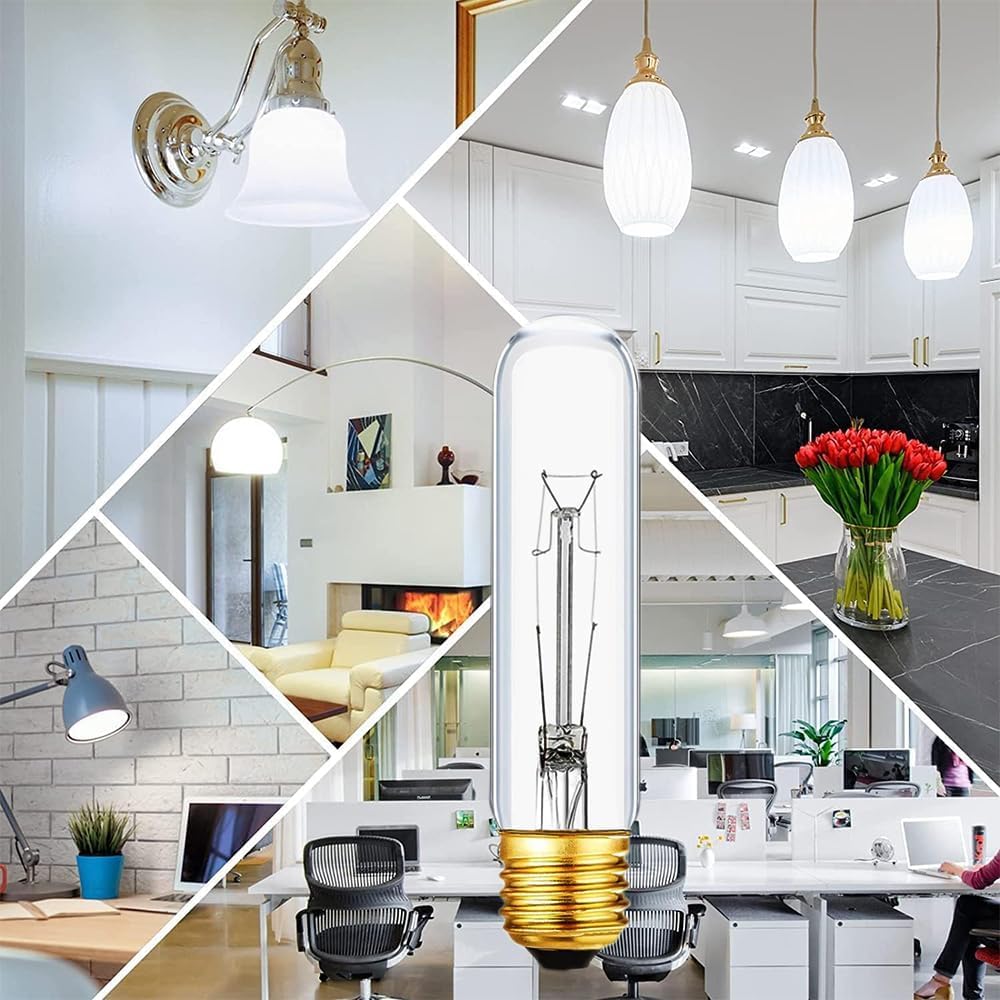 BUBYVV 25 Watt T10 Clear Tubular Incandescent Light Bulb, Vintage Style Showcase Bulb,Showcase lamp, 2700K Soft White, E26 Mediu