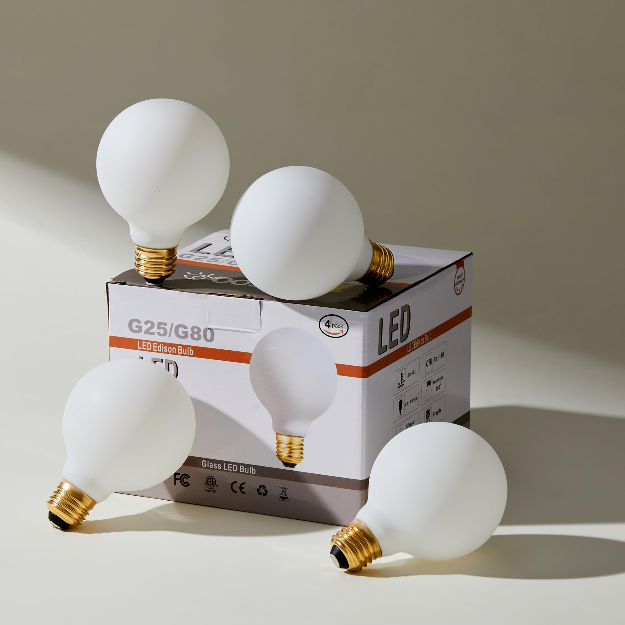 Leools Dimmable G25 Led Frosted Bulb E26 Led Globe Bulb 60W Led Edison Bulb 4000K Daylight White 600Lm Ac120V 6W G80 Flick-Free