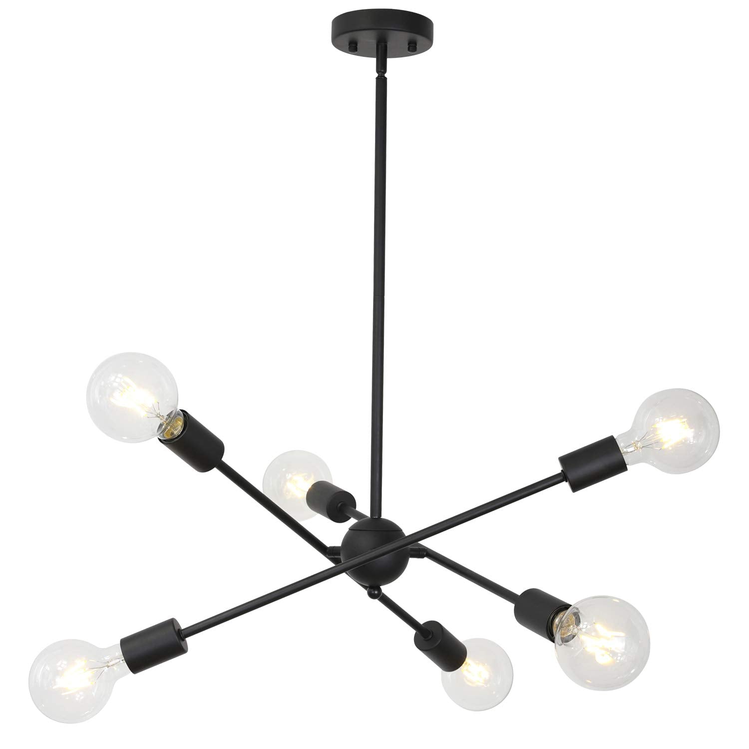 BONLICHT Sputnik Chandelier 6 Lights Metal Black Vintage Industrial Pendant Light for Kitchen Dining Room Bedroom Foyer