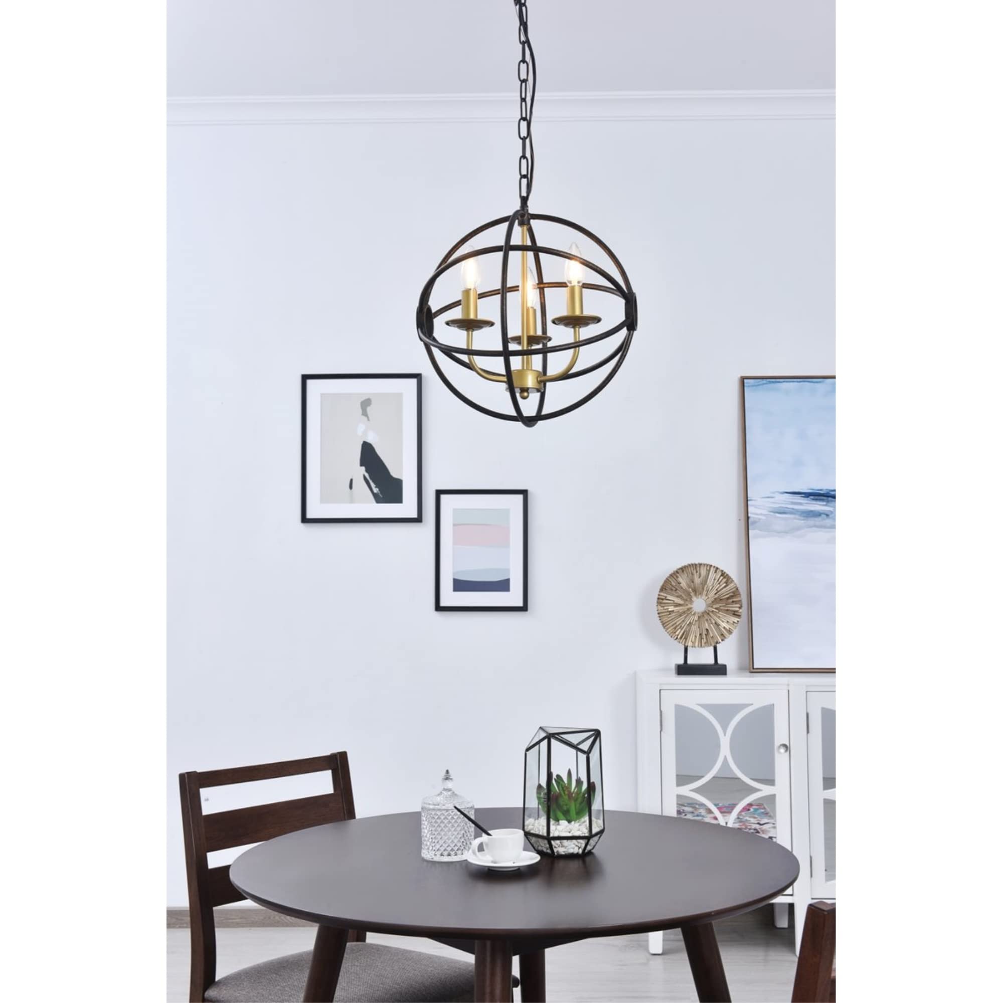 Elegant Lighting Living District Octavia 3-Light Mid-Century Metal Pendant in Brass/Dark Brown