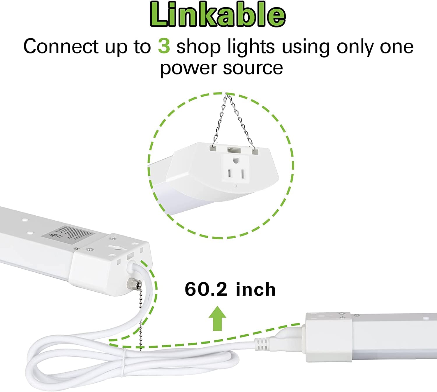 Hykolity 4FT LED Shop Light, 120W, 13000lm, 5000K, Linkable, White, Model HBSP-ZC120W, 4 Pack