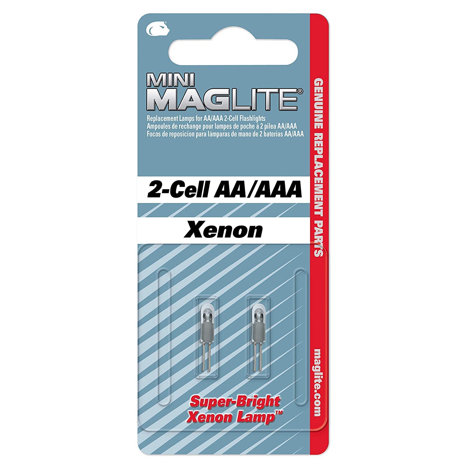 MagLite Replacement Lamps for 2-Cell AA Mini Flashlight, 2 Count, Glass, Model 107-000-619, Color AA