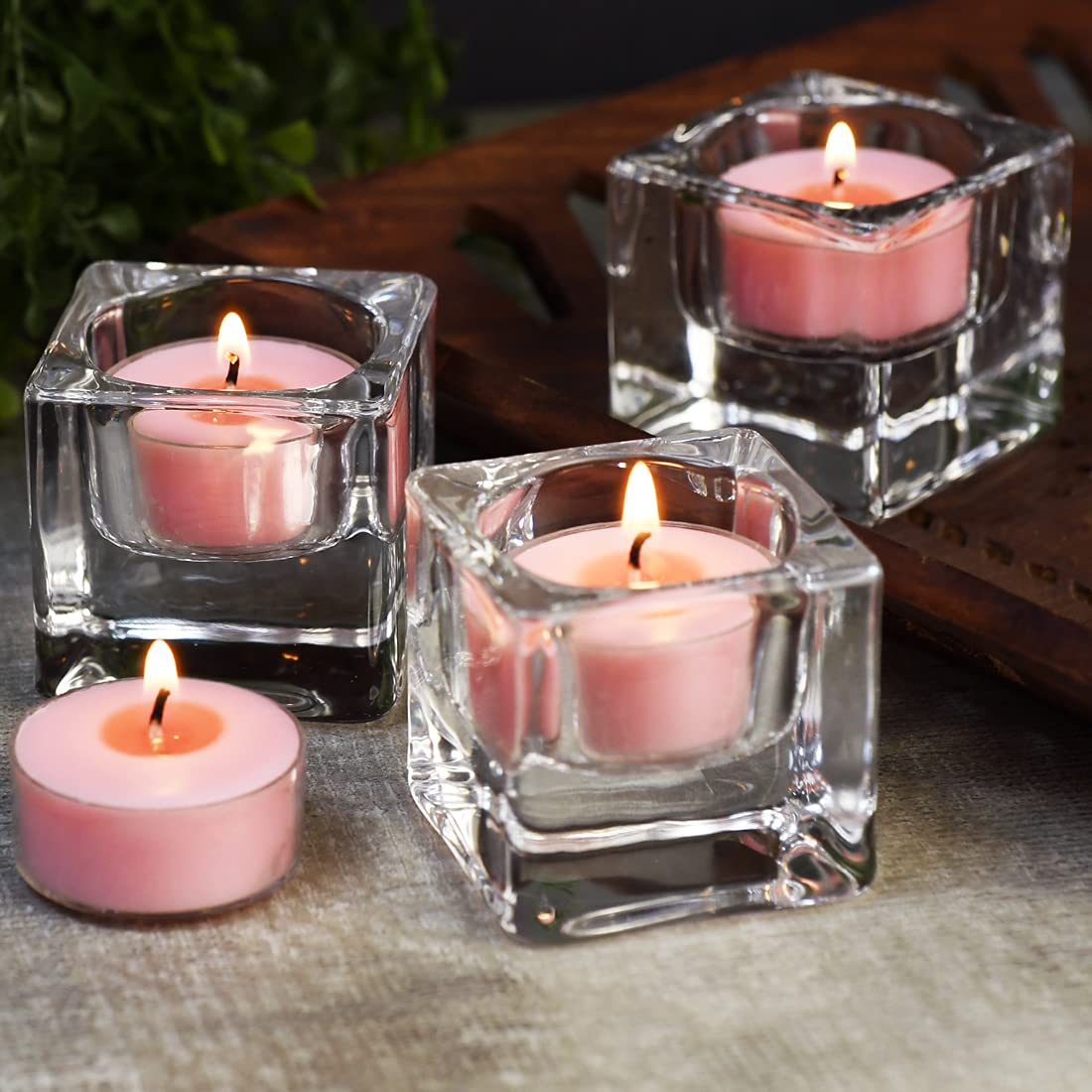 DEYBBY Natural Rose Scented Soy Wax Tealight Candles, 24 Pack, Pink, 4-Hour Burn Time, Model DES1X05B