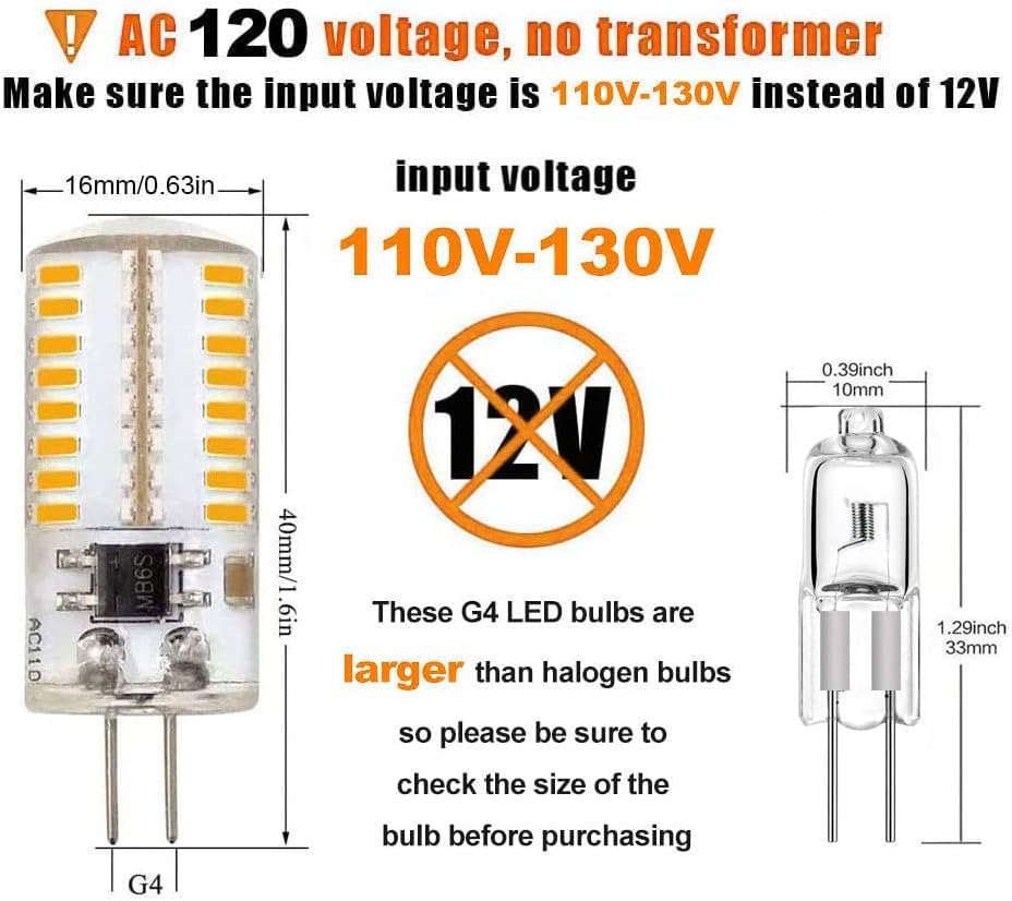 ZHENMING G4 LED Bulb 3W Dimmable Warm White 3000K Pack of 5, Model ZM-5-G3064F-G4-CW, Color