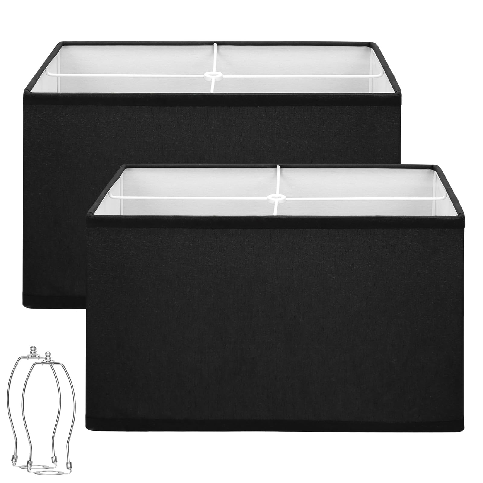 Black Lamp Shades Set of 2, Large Rectangle Lampshades Replacement, 16L x 8W x 10H, Fabric Lamp Shade for Table Lamps Floor Lamp