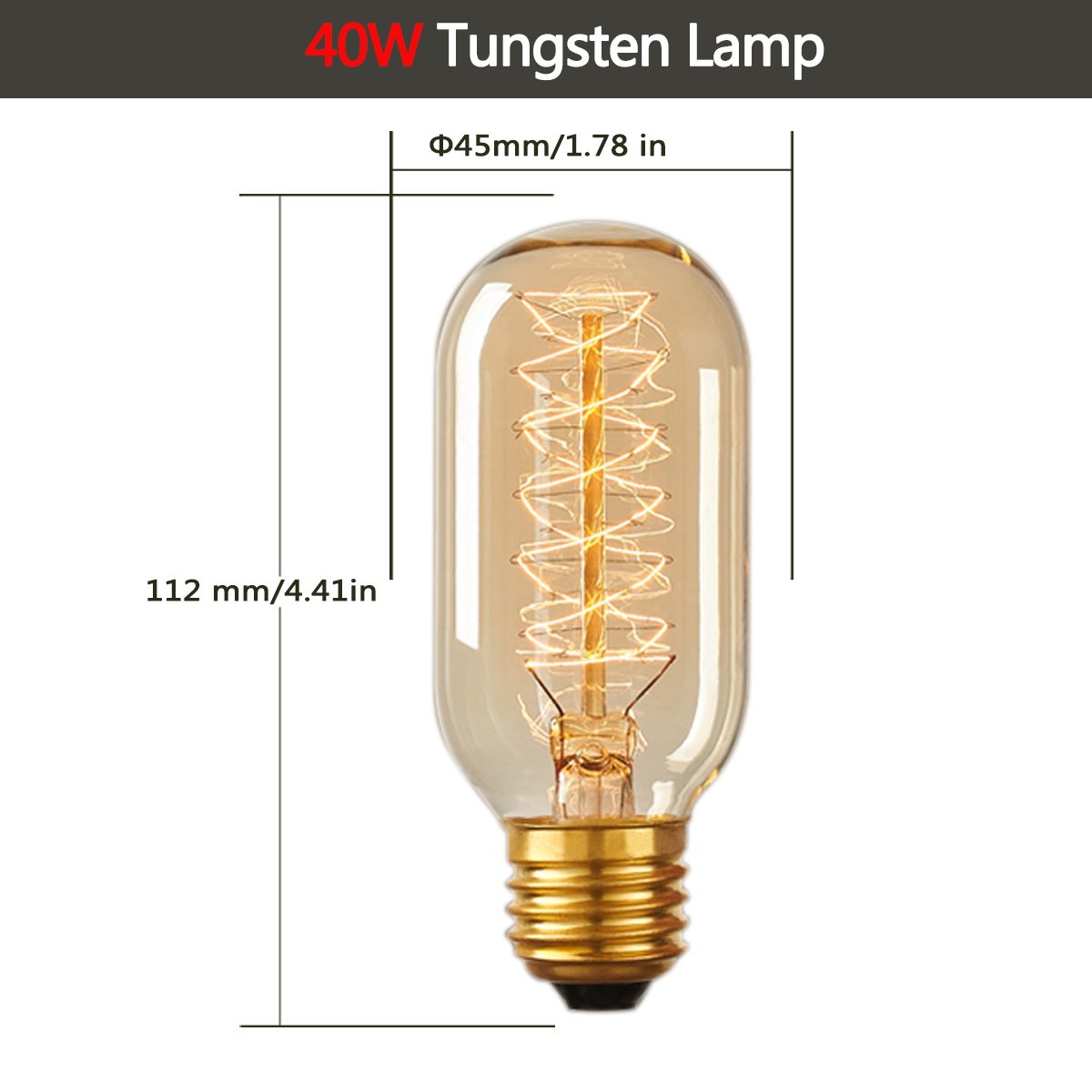 Doresshop T45 Vintage Edison Light Bulb, Antique Tubular Style Incandescent Bulb, Warm White, Amber Glass, 110-130 Volts, E26 Me