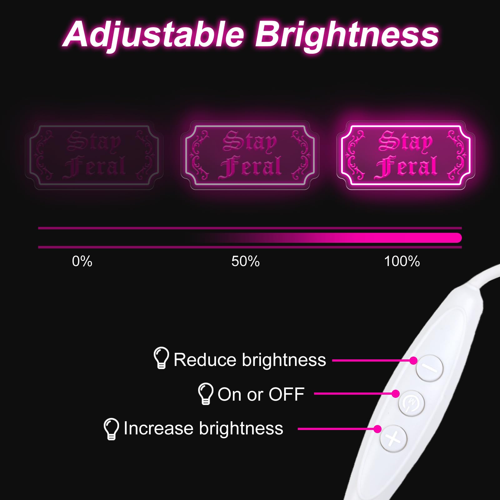 Stay Feral Neon Sign Gothic Decor Led Light Goth Lover Gift Halloween Decoration Bat Neon Sign Decor Ghost Spooky Wall Art  15.7X7.9  Pink