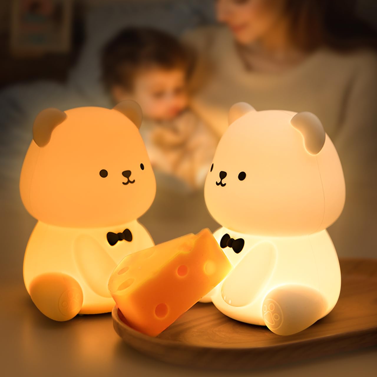 SUNLINKCO Cute Bear Soft Night Light, Squishy Silicone 7 Color Changing Night Bedroom Lamp, Dimmable USB Rechargeable Desktop Li