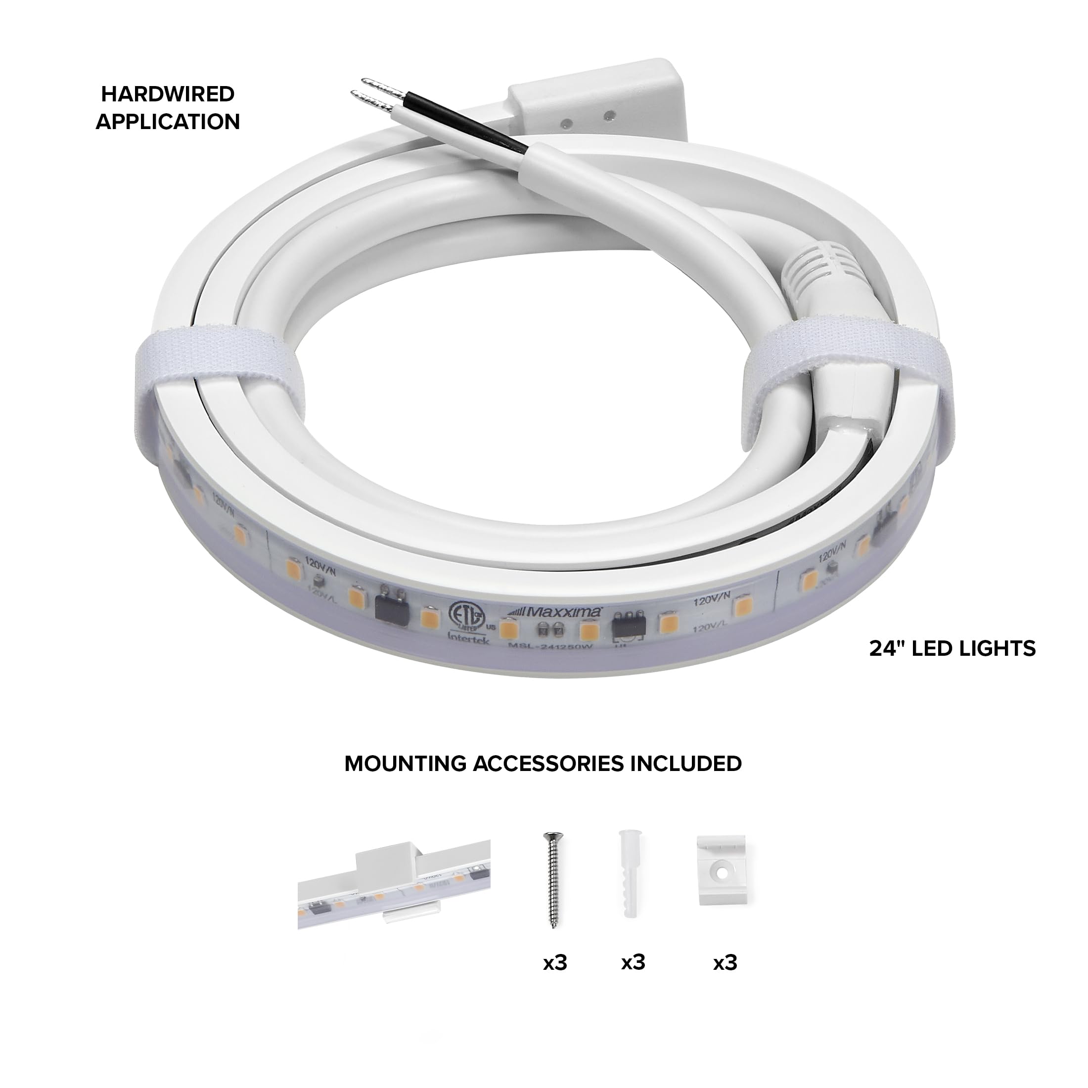 Maxxima 24 In. Hardwired Led Under Cabinet Strip Light, 920 Lumens, 3000K Warm White, Kitchen And Living Room 120V White Cove Li