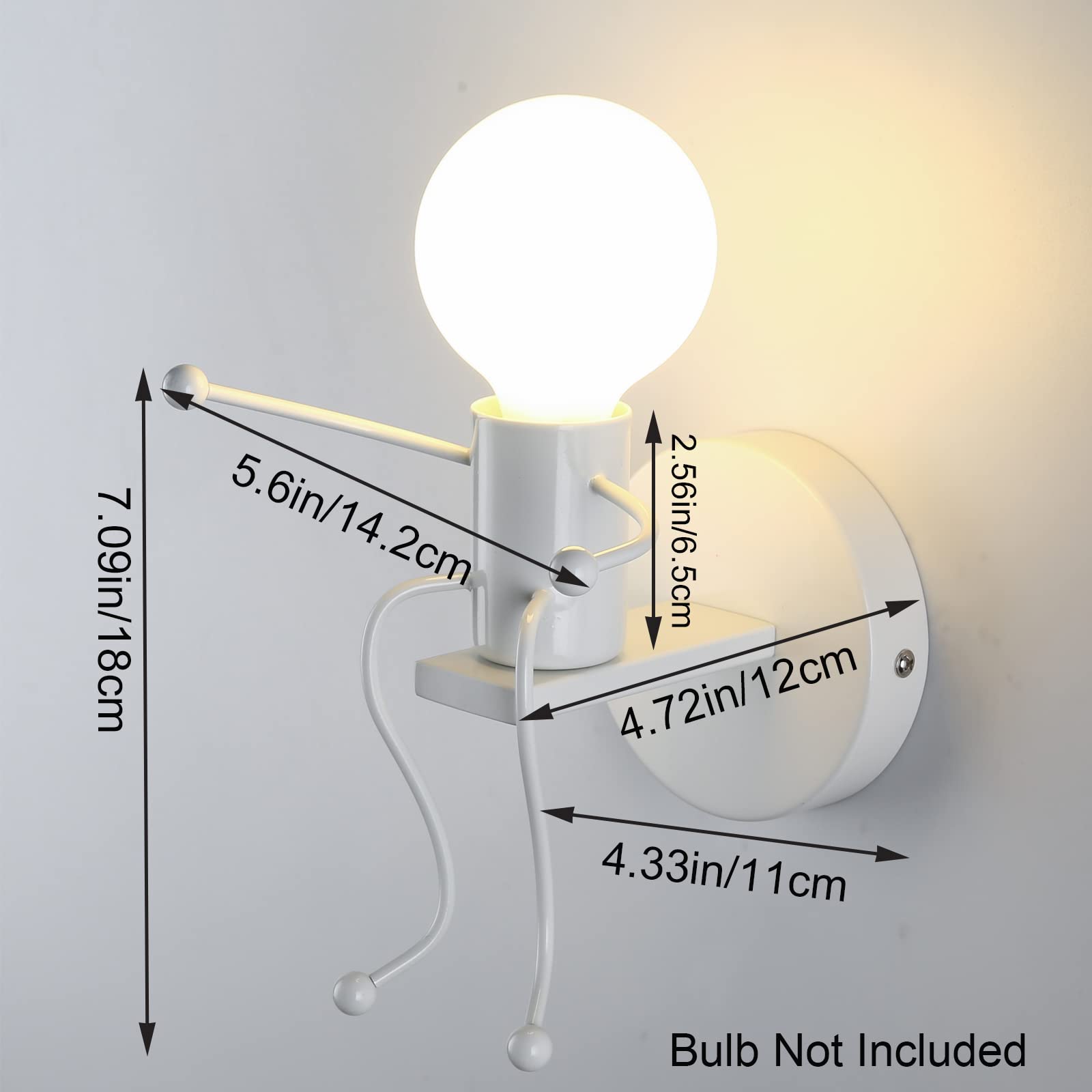 SOUTHPO Mini Wall Light Fixture, Metal Iron, White, E26 Base, Creative Little People Design, Indoor Decoration, Single Size