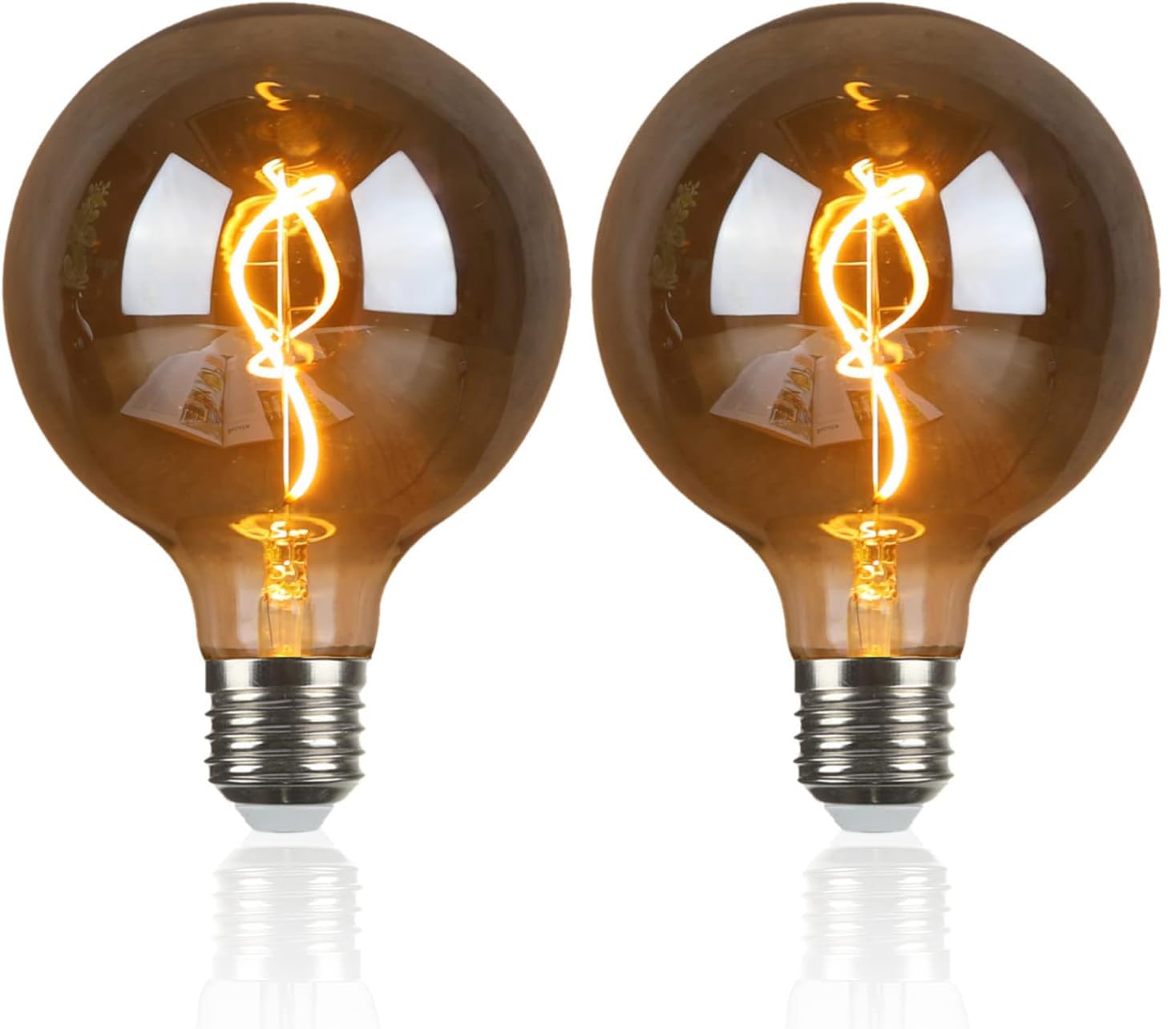 Omed G125 Smoke Grey Large Oversized Led Edison Bulbs 2 Pack, E26 2200K Warm White Dimmable Extra Big Round Vintage Light Bulbs,