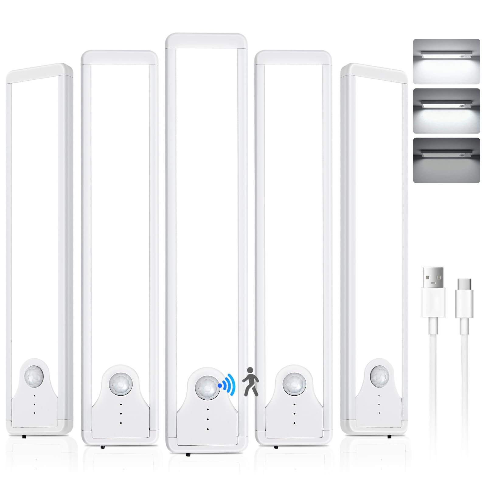 Pak Under Cabinet Lighting, 5 Pack 8 Inch 41 LED Motion Sensor Lights, Rechargeable Battery Operated Closet Light, Wireless Magn