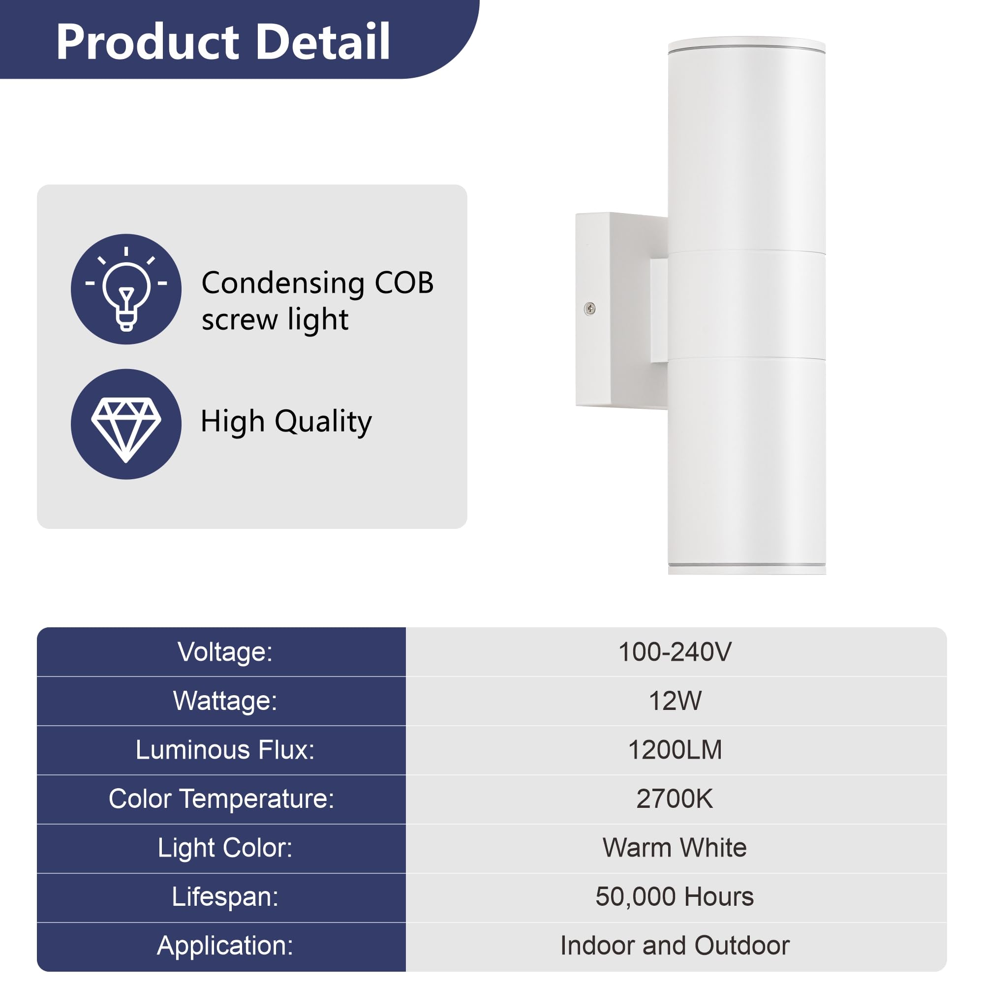 DAKAFUL Outdoor Wall Lights, 12W Integrated LED, Modern Aluminum, 2 Packs, Waterproof, 2700K, White