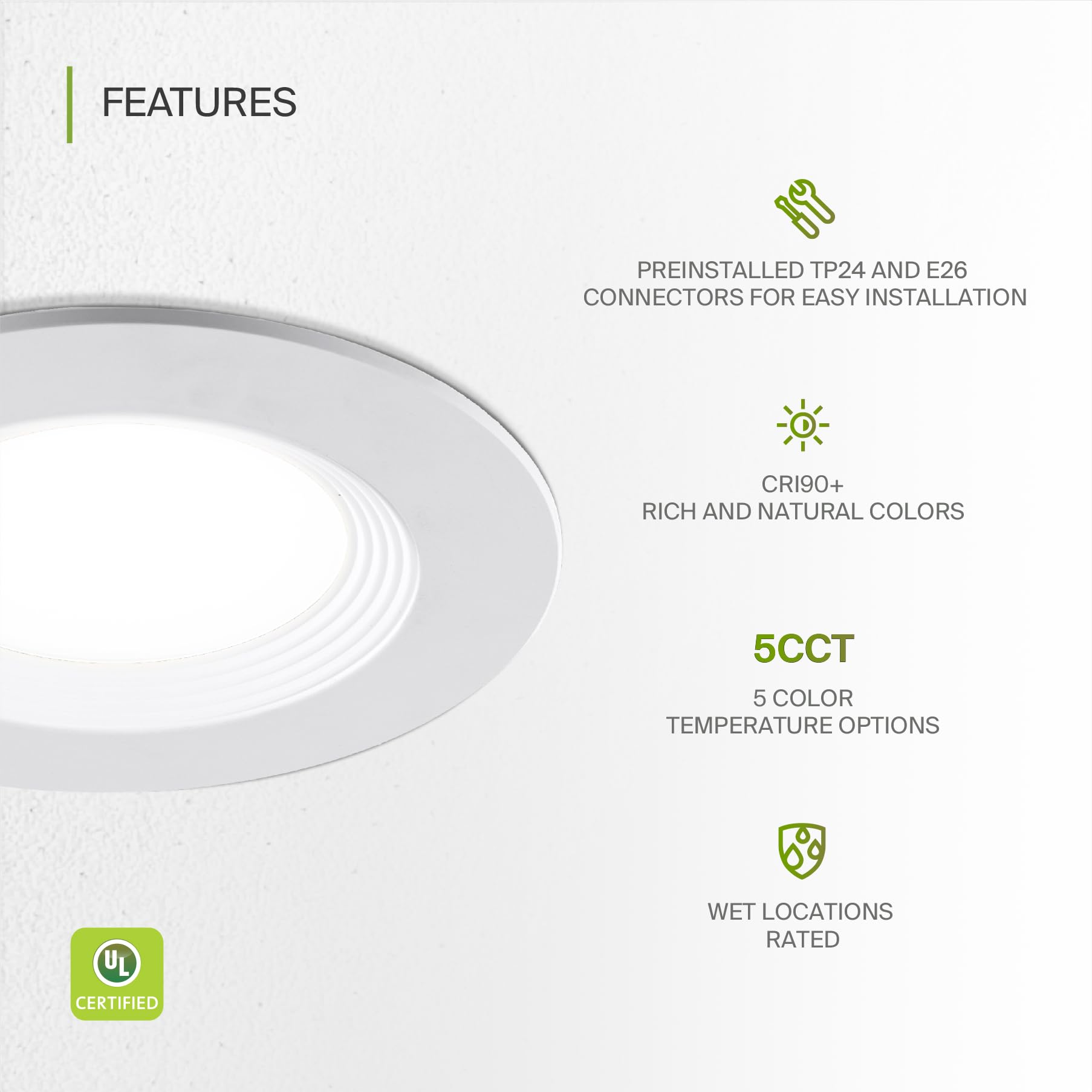 ASD Retrofit LED Recessed Lighting 6 Inch | White 12W 1009 Lm Wet Rated Dimmable Ceiling LED Downlights | 2700K-5000K Adjustable