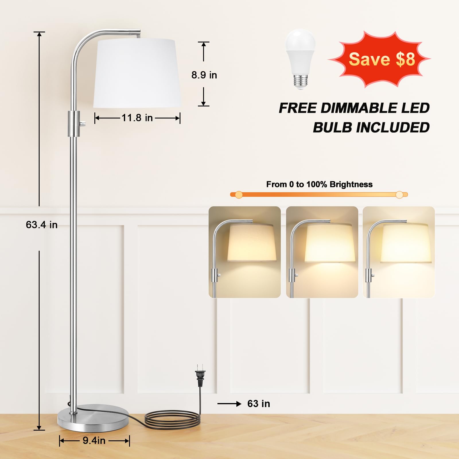 Ambimall ?????????? ???????????????? ?????????? ???????? - Floor Lamps 9W Led Light Bulbs, Standing Lamps For Living Room, Moder