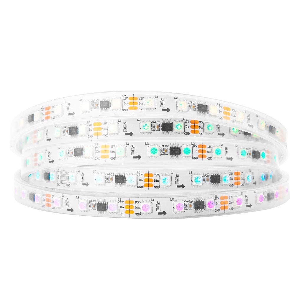 BTF-LIGHTING WS2811 IC=RGB+IC Addressable Dream Color LED Strip 16.4FT 60LEDs/m 20Pixels/m IP67 Waterproof White PCB Flexible DC