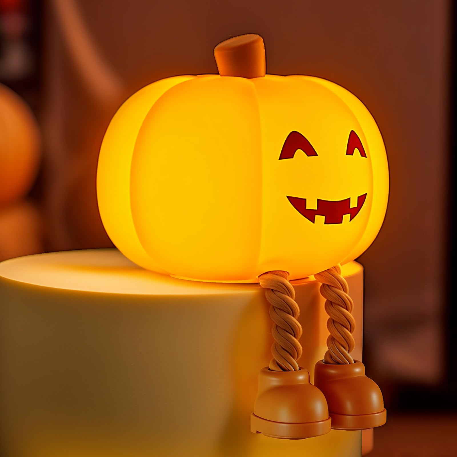 Yissvic Cute Pumpkin Night Light Rechargeable Led Pumpkin Bedside Lamp, Squishy Silicone 3-Level Dimmable Brightness Touch Contr