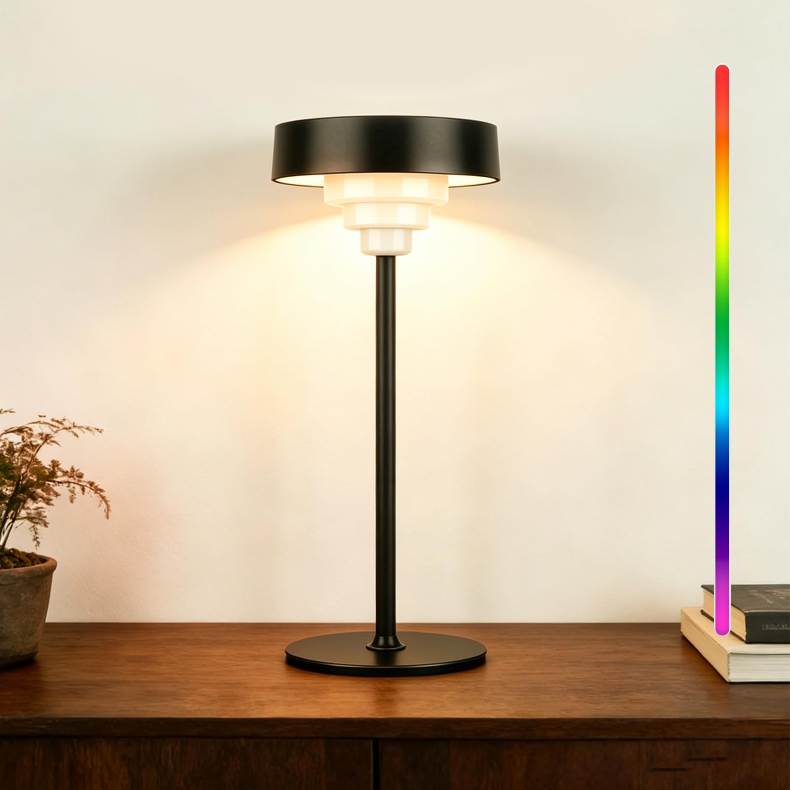 LXMSTTYT RGB Table Lamp,3 CCT 3000K/4500K/6500K & RGB Color Changing,5400mAh Battery Operated Lamps, Battery Level Display, LED 