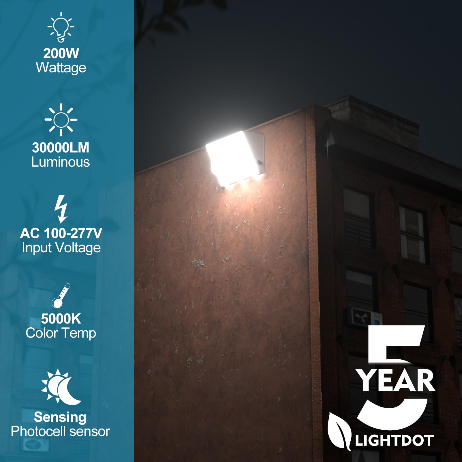 Lightdot 6Pack 200W Led Wall Pack Lights  100-277V Dusk To Dawn Photocell  30000Lm(150Lm/W) 5000K Ip65 Waterproof Outdoor Exterior Lighting  Energy Saving  Etl | 5-Year Warranty(Height:15~30Ft)