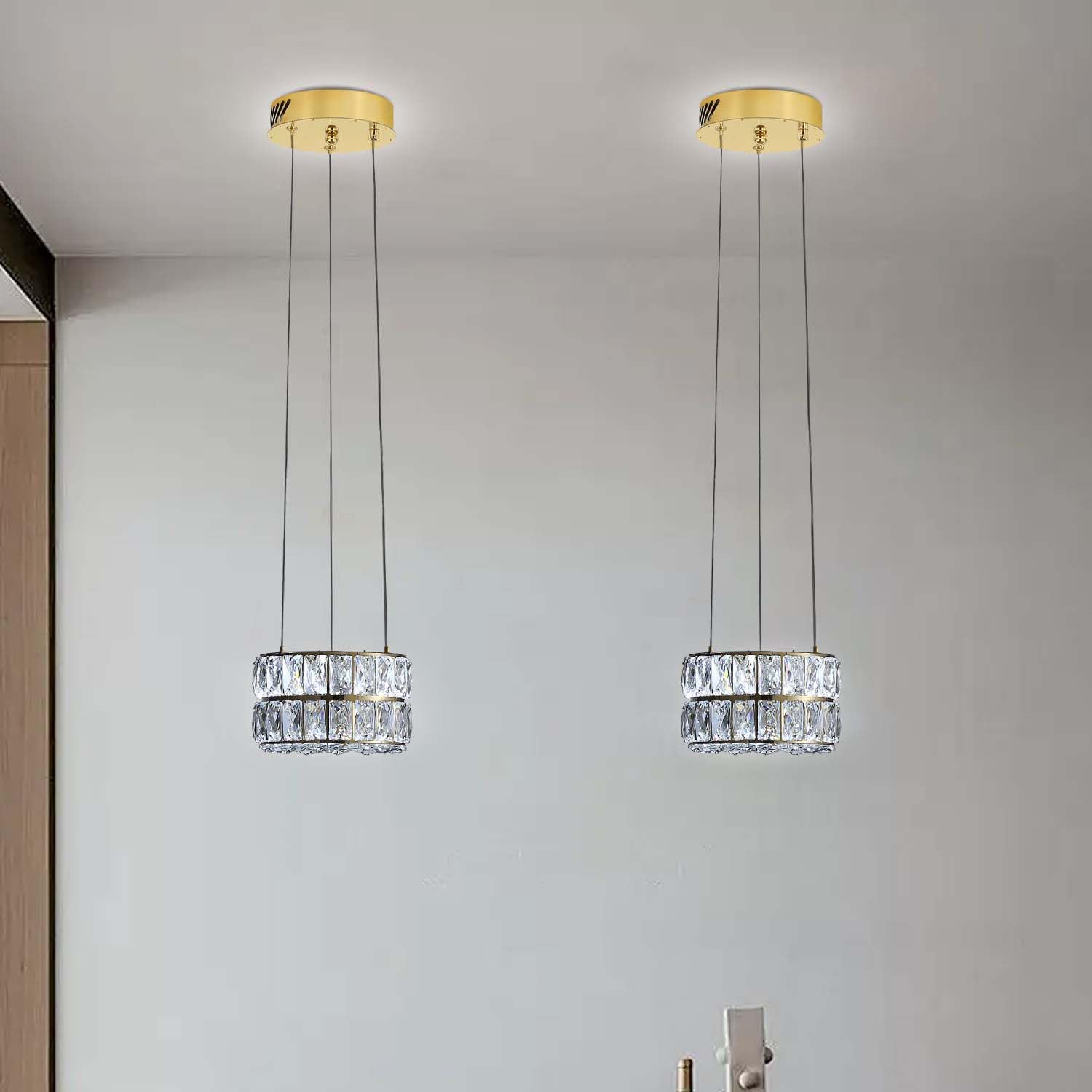 IDEQUY Crystal Chandelier, Modern Dimmable LED Ceiling Light, 7.8in, Gold, Model CF8024-20J